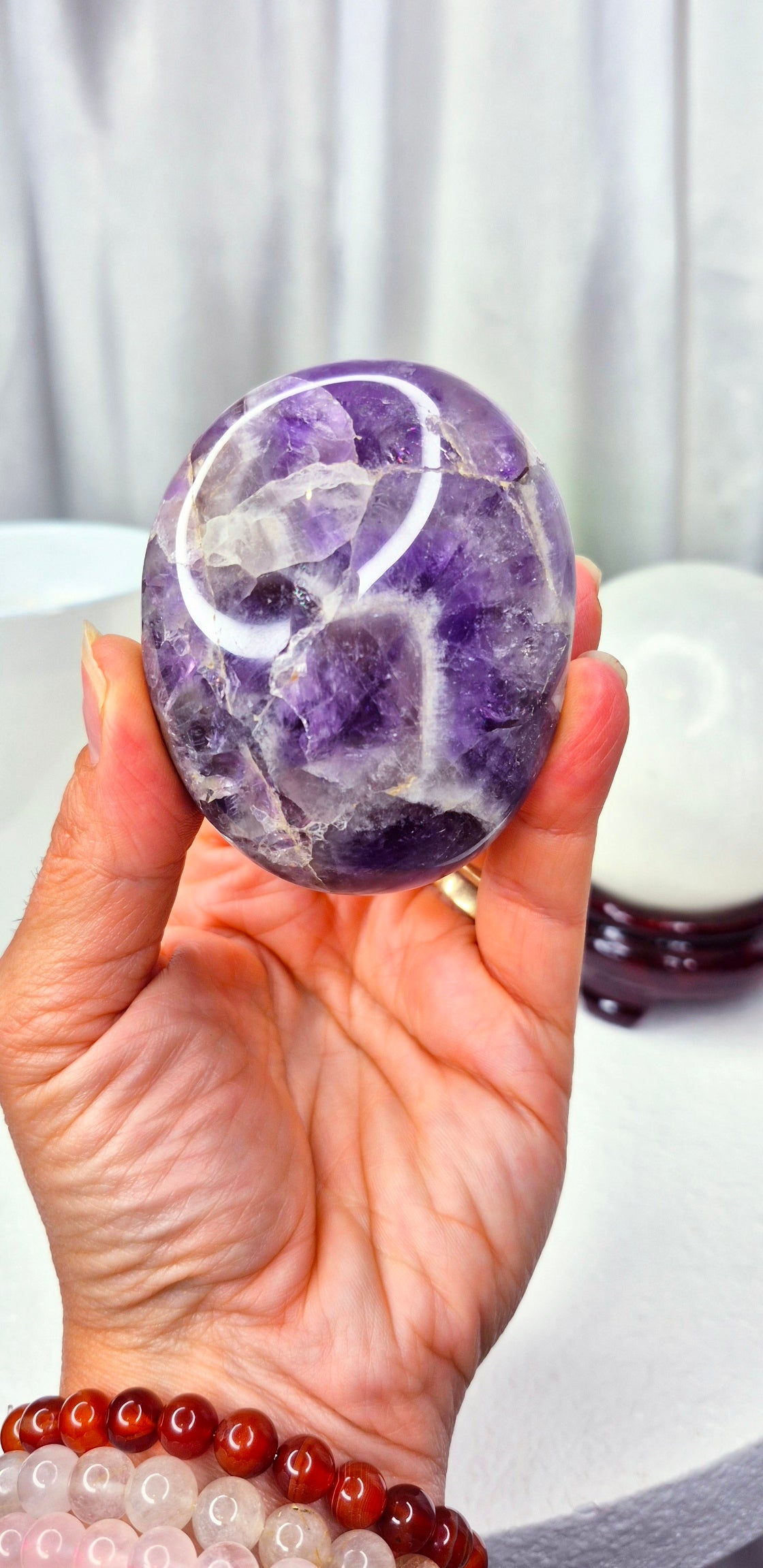 Smoky Chevron Amethyst X-Large Palm Stone #B