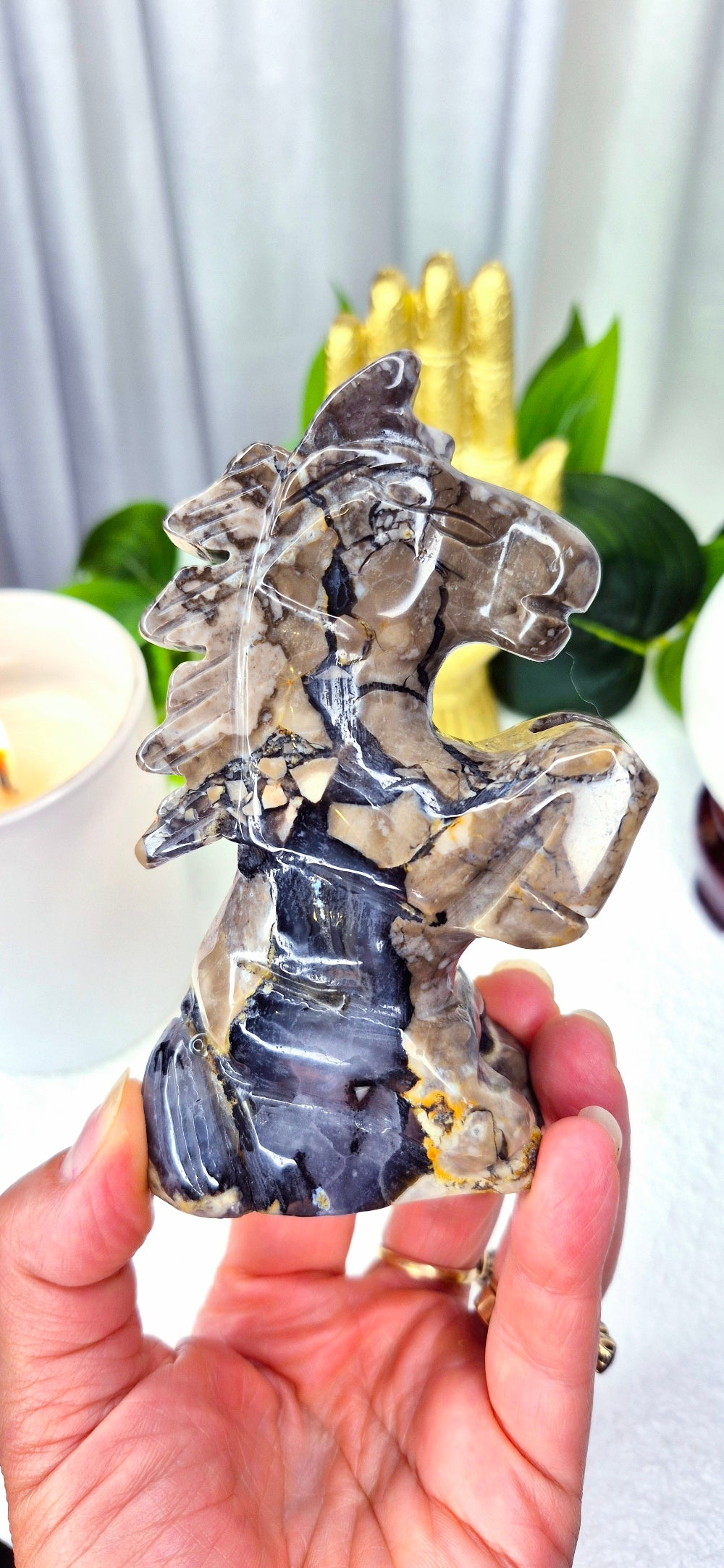 Volcanic Agate Horse Carving #B