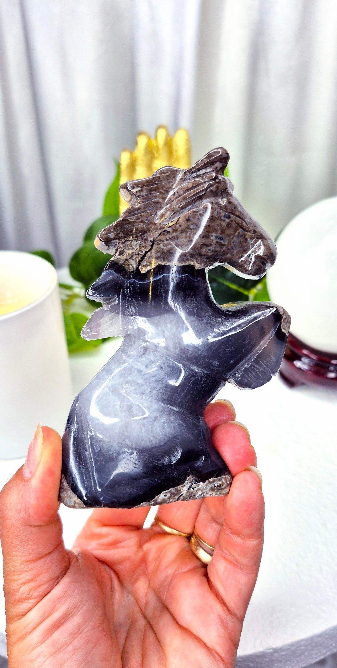 Volcanic Agate Horse Carving #C