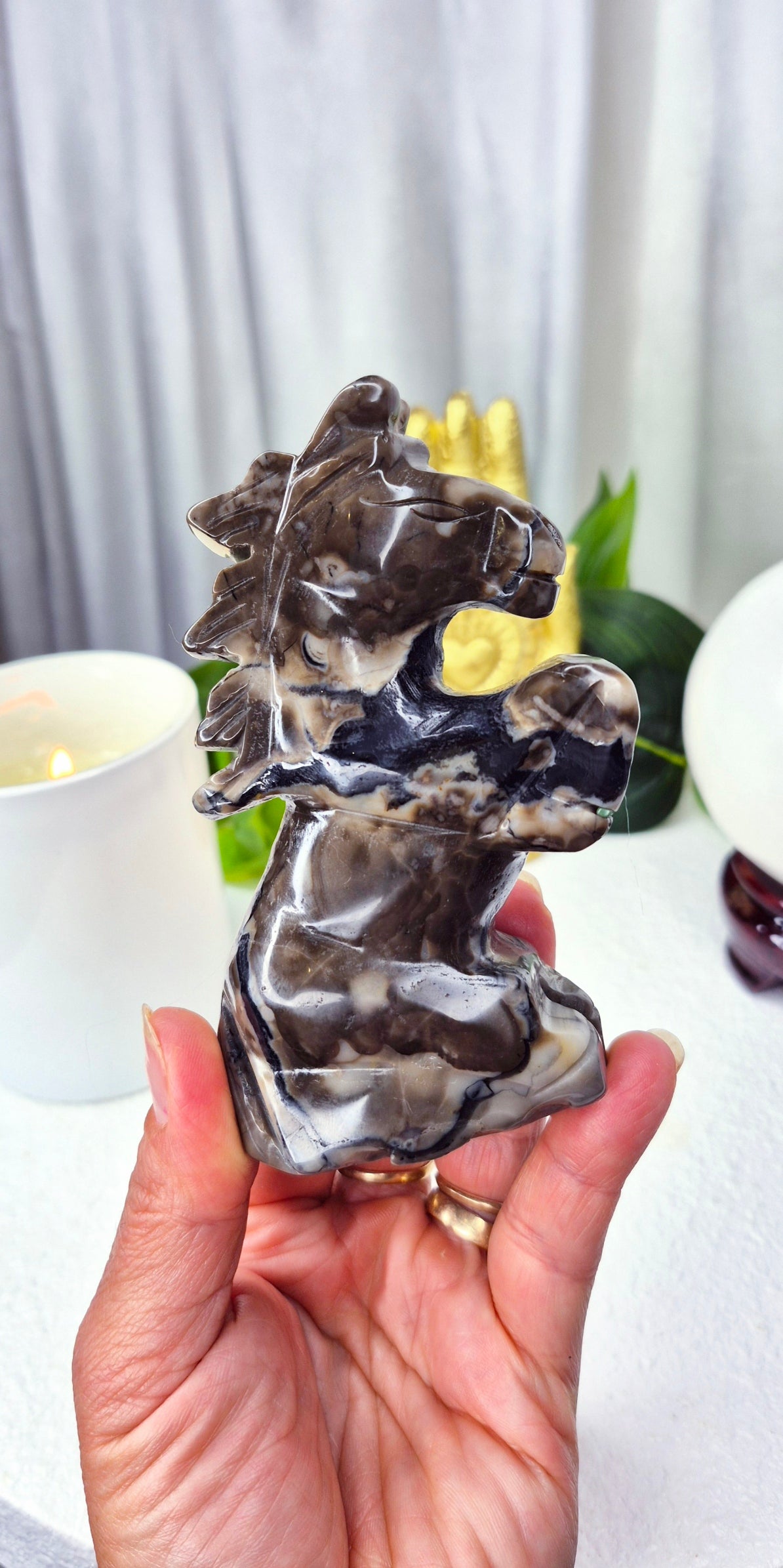 Volcanic Agate Horse Carving #A