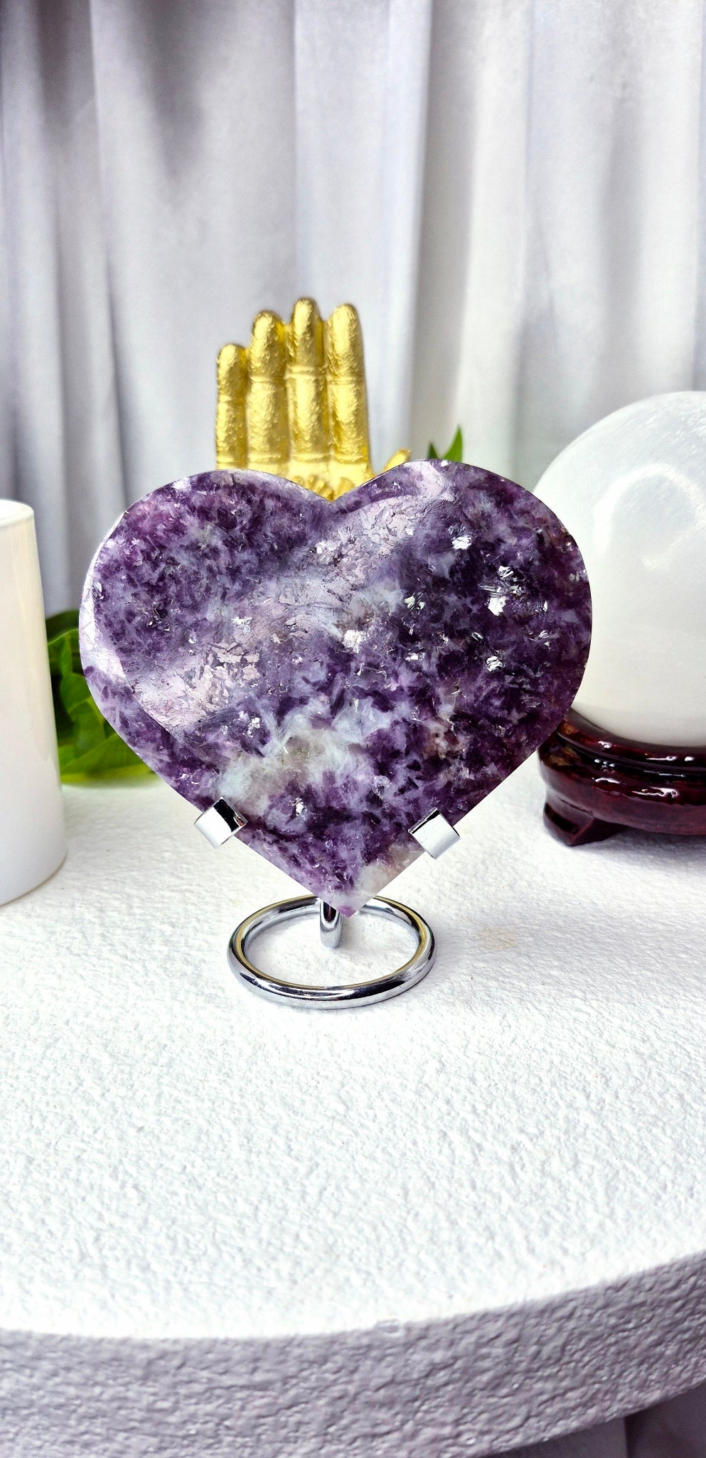 Lepidolite Heart Carving on Stand (large)