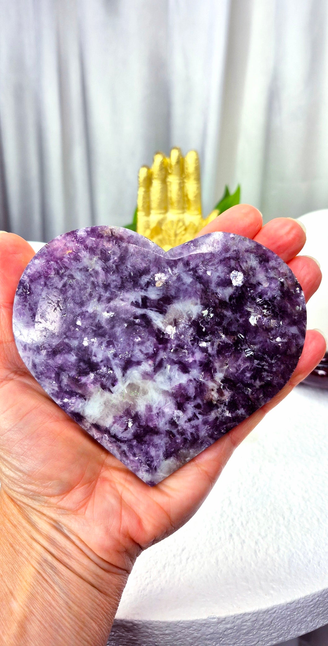 Lepidolite Heart Carving on Stand (large)