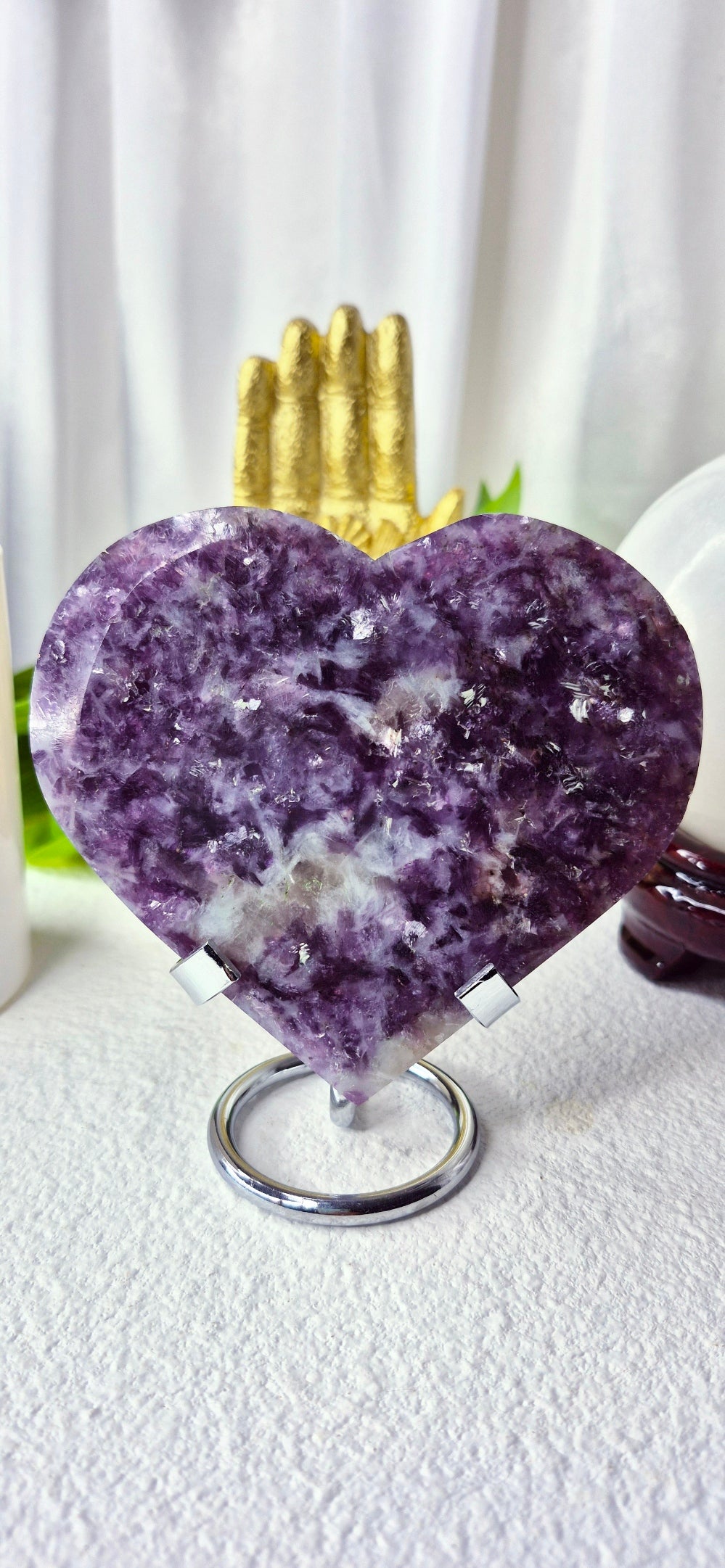 Lepidolite Heart Carving on Stand (large)
