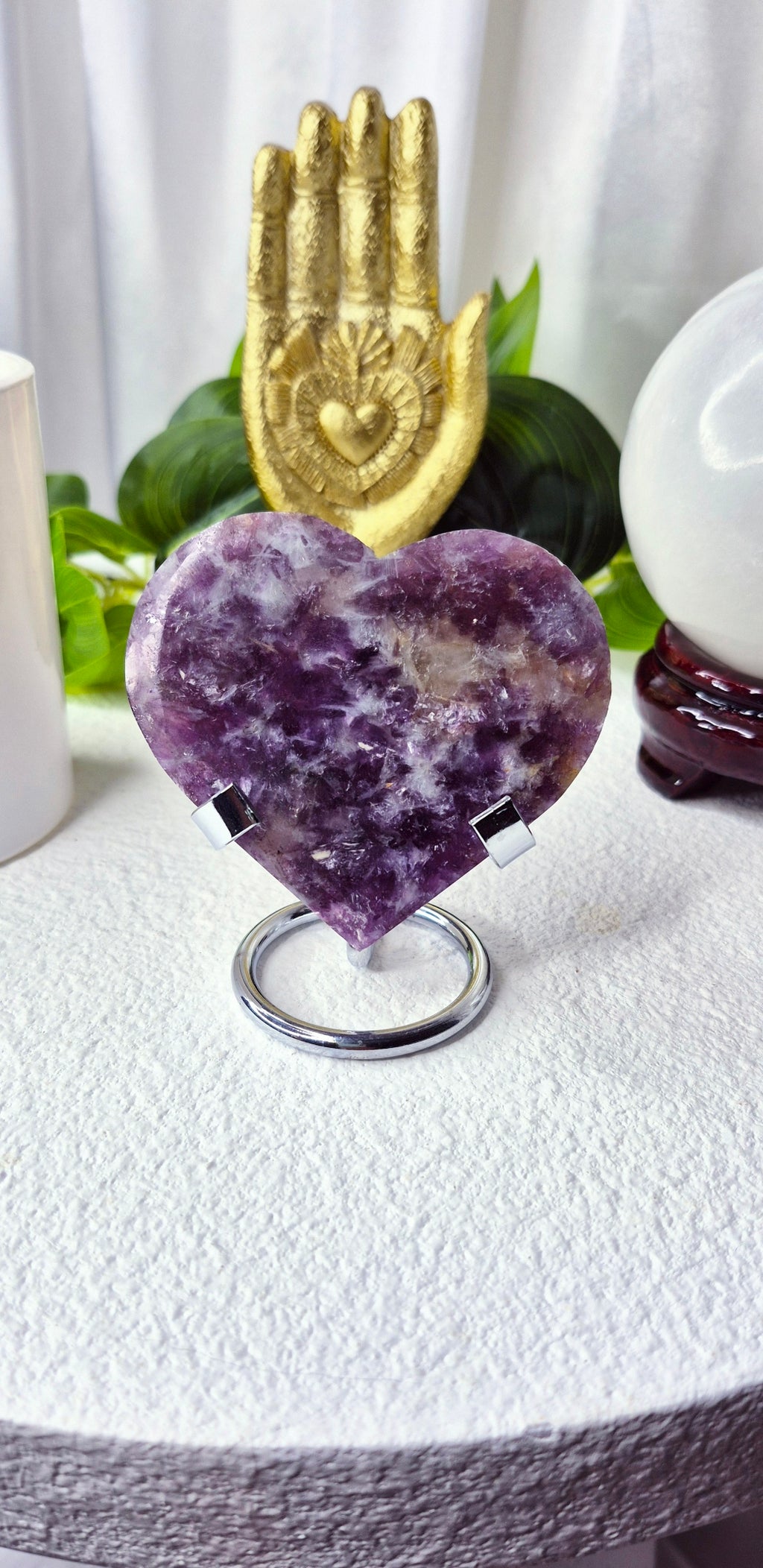 Lepidolite Heart Carving on Stand (small)