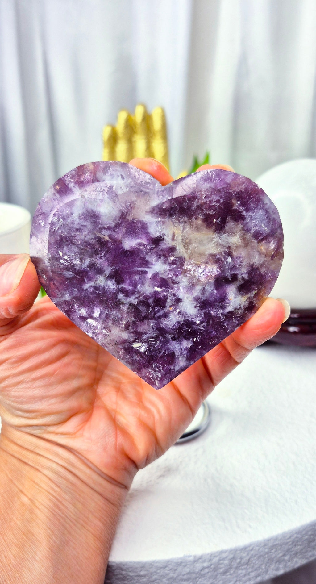 Lepidolite Heart Carving on Stand (small)