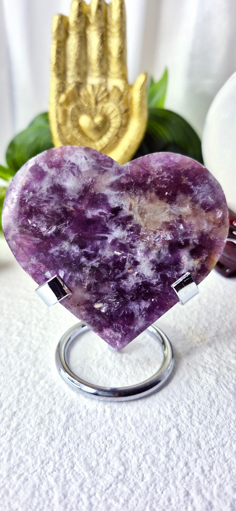 Lepidolite Heart Carving on Stand (small)