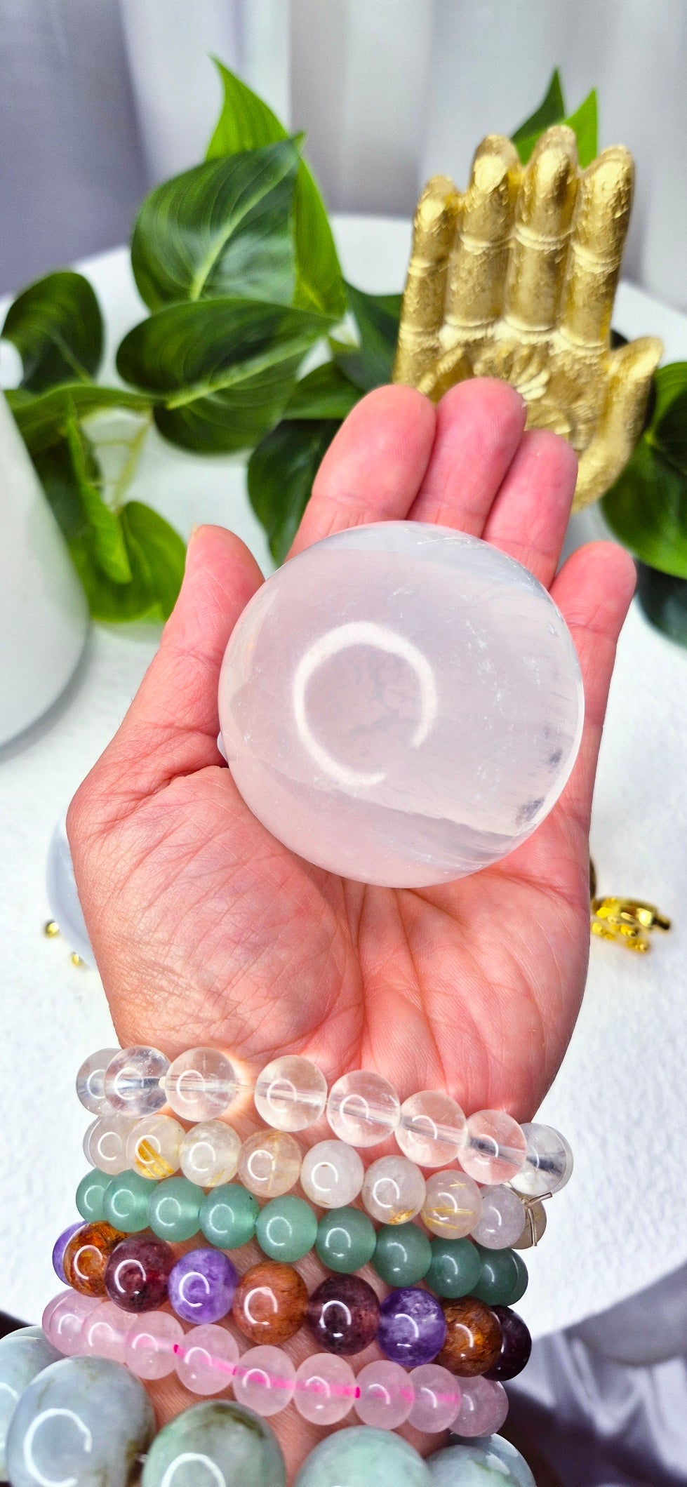 Polished Selenite Sphere on Stand (Small)