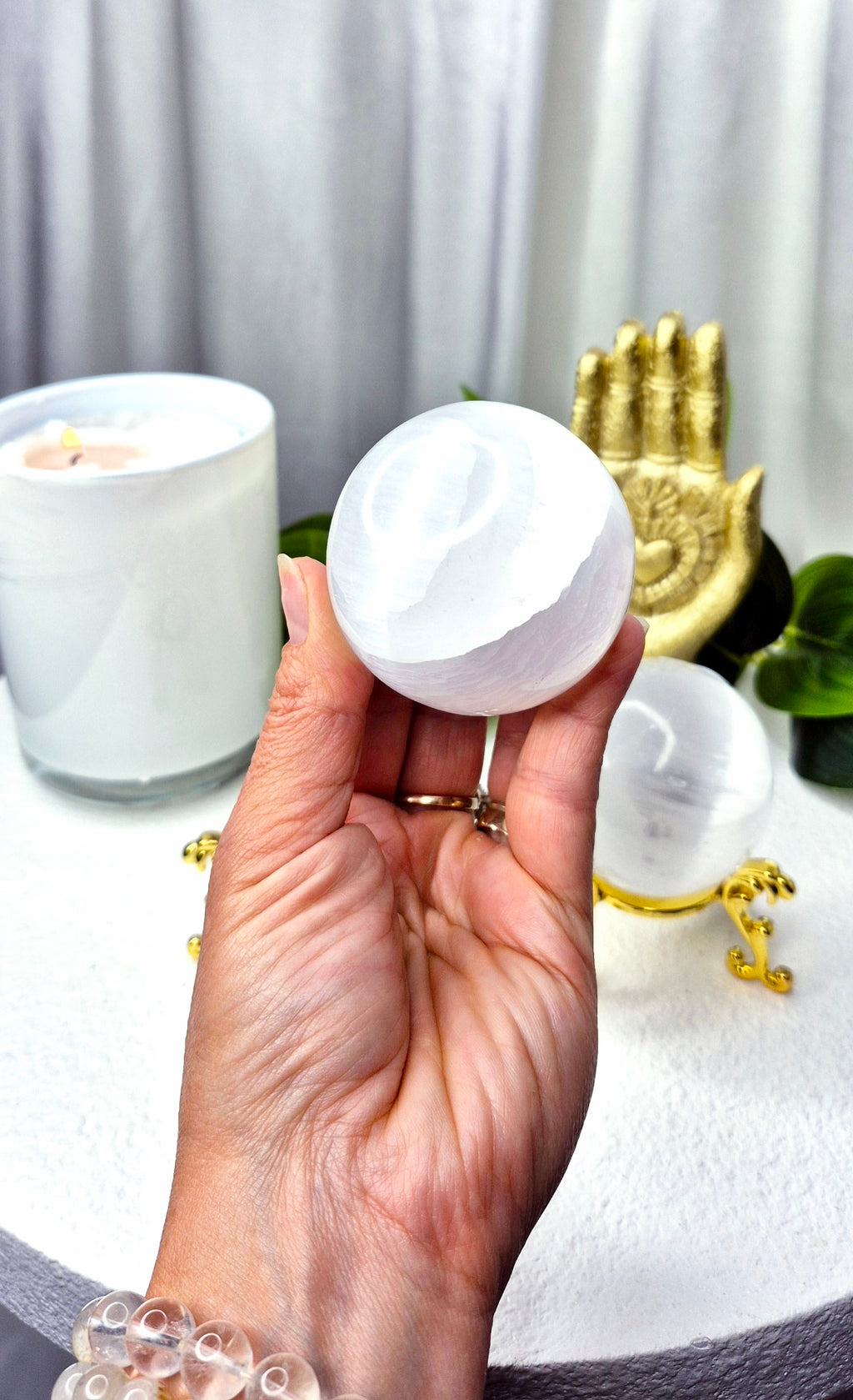 Polished Selenite Sphere on Stand (Small)