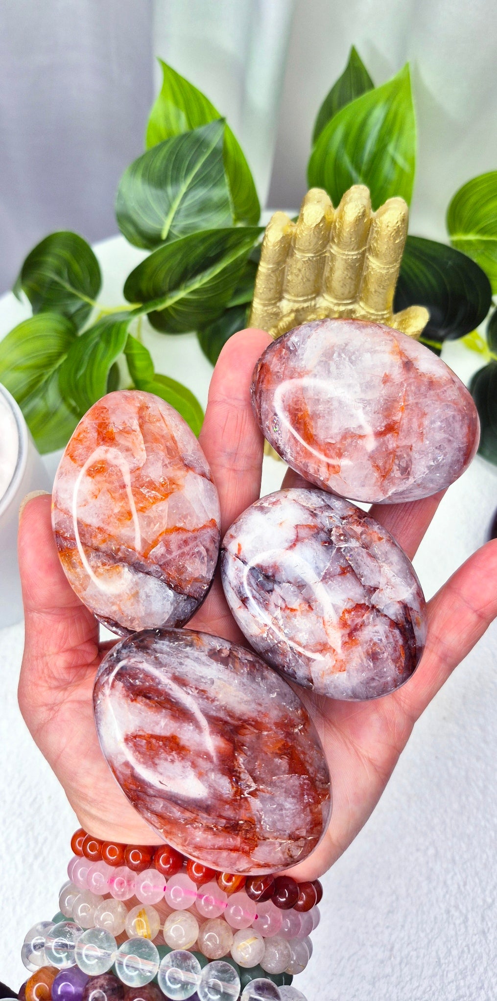 Fire Quartz Palm Stone Large