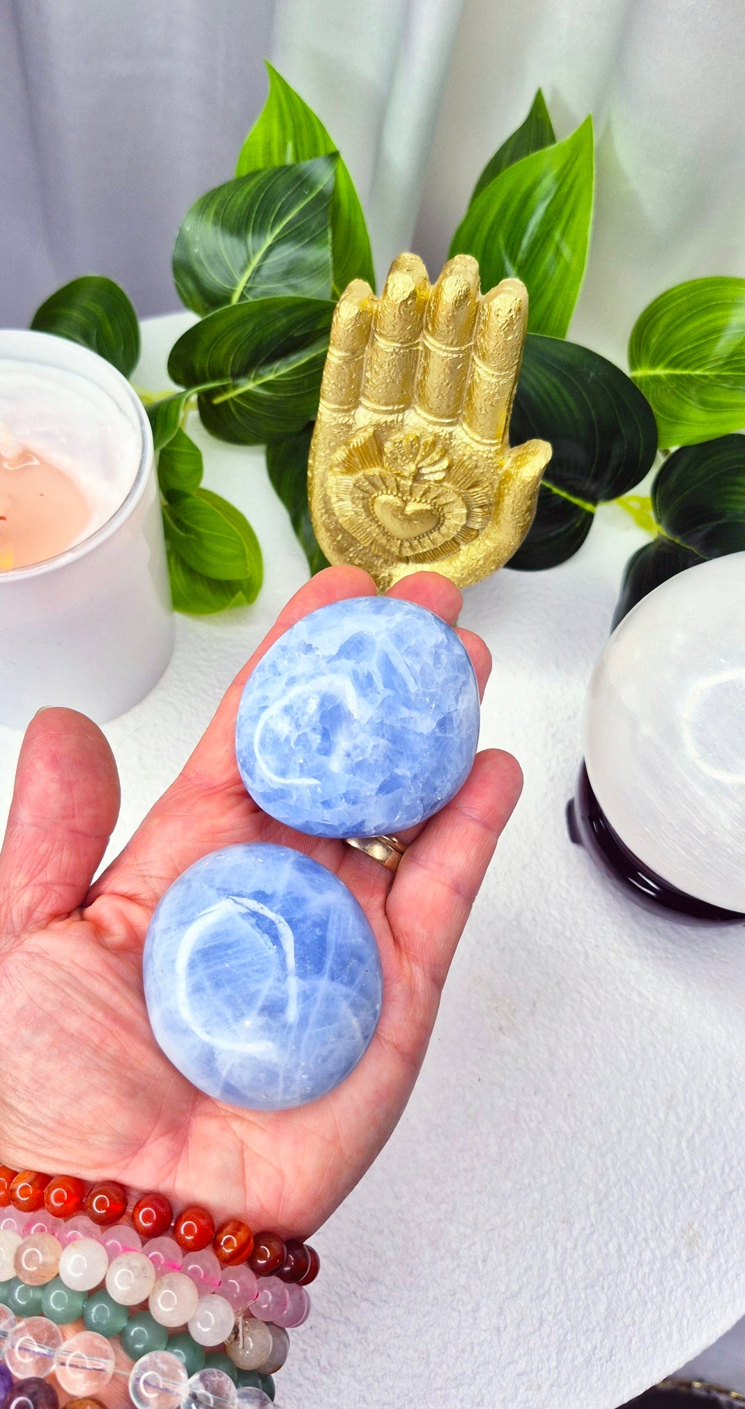Blue Calcite Palm stone Large