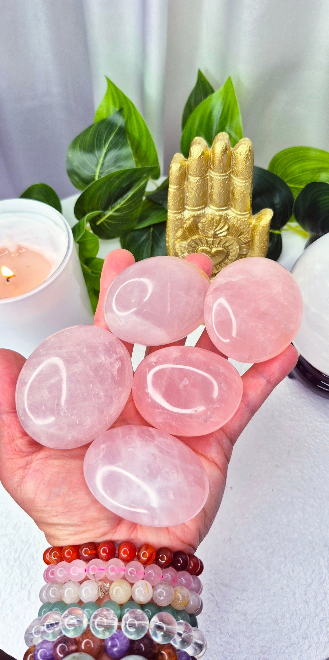 Rose Quartz Palm Stone Large
