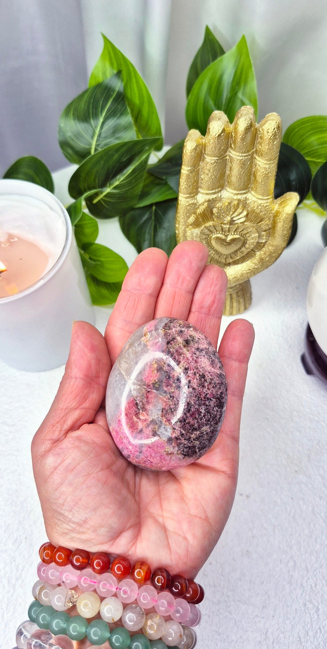 Rhodonite X-Large Palm Stone #B