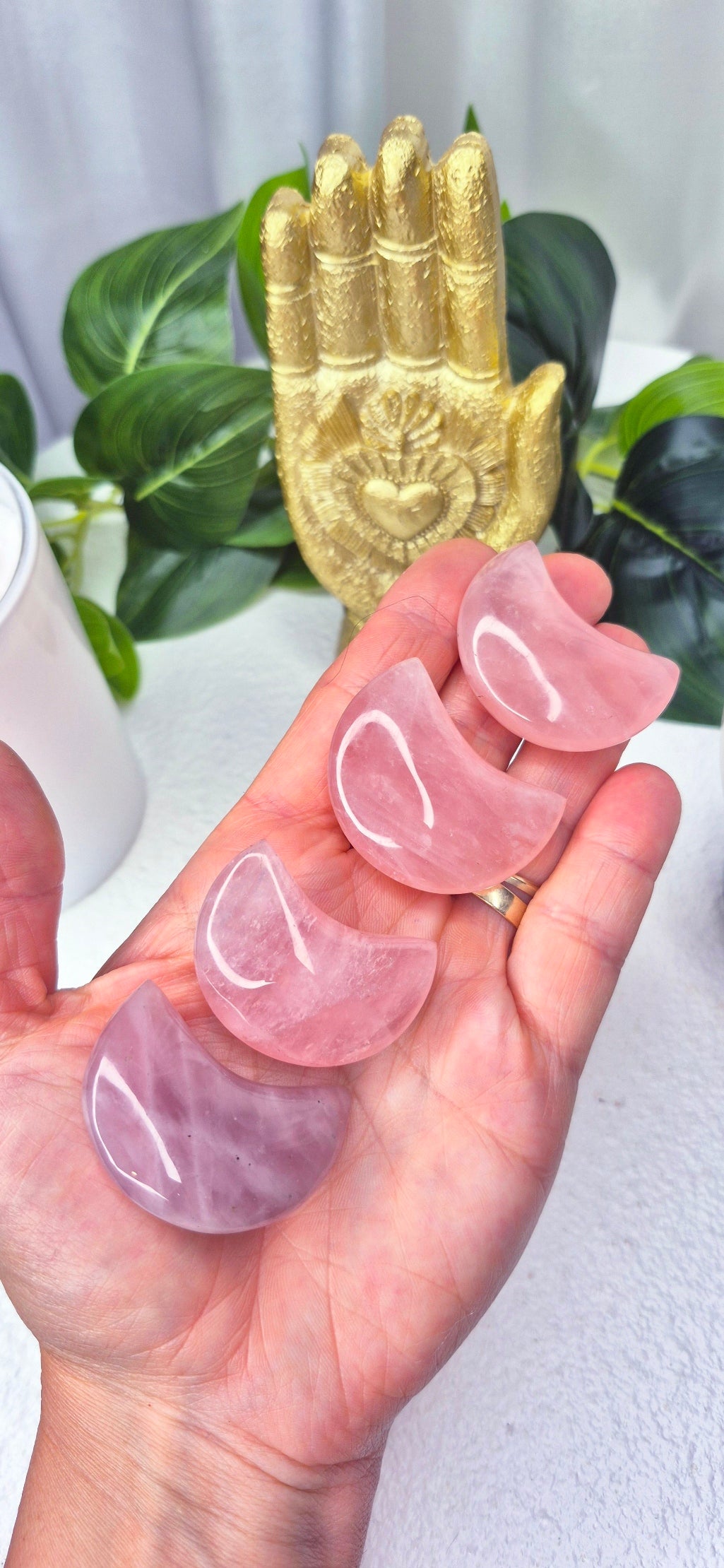 Super Grade Rose Quartz Polished Moon Carvings