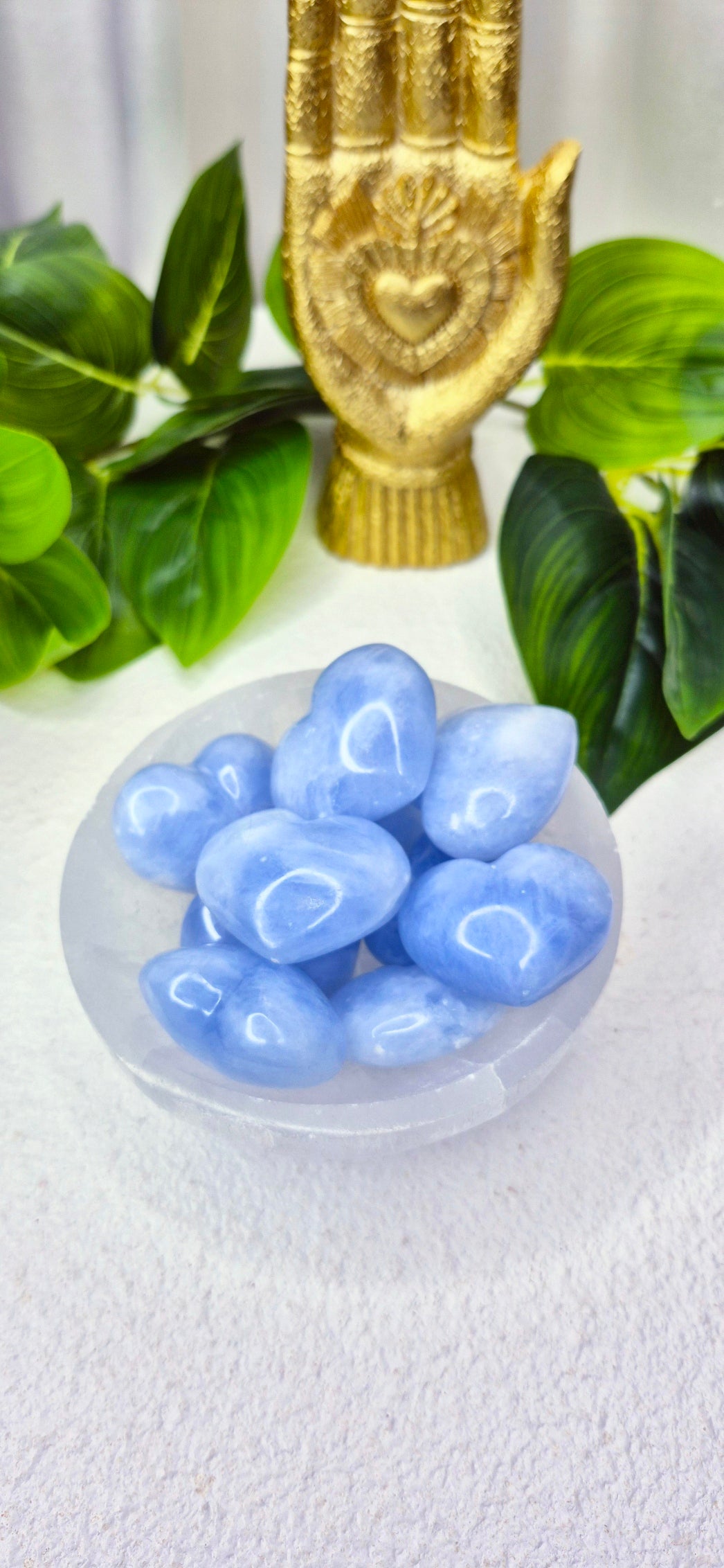 Blue Calcite Midi Puffy Heart Carving