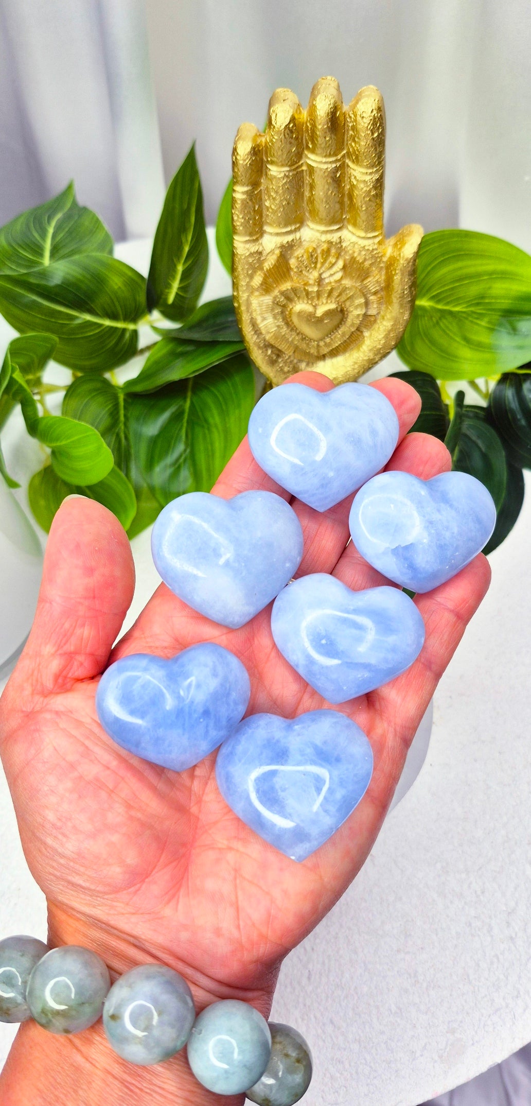 Blue Calcite Midi Puffy Heart Carving