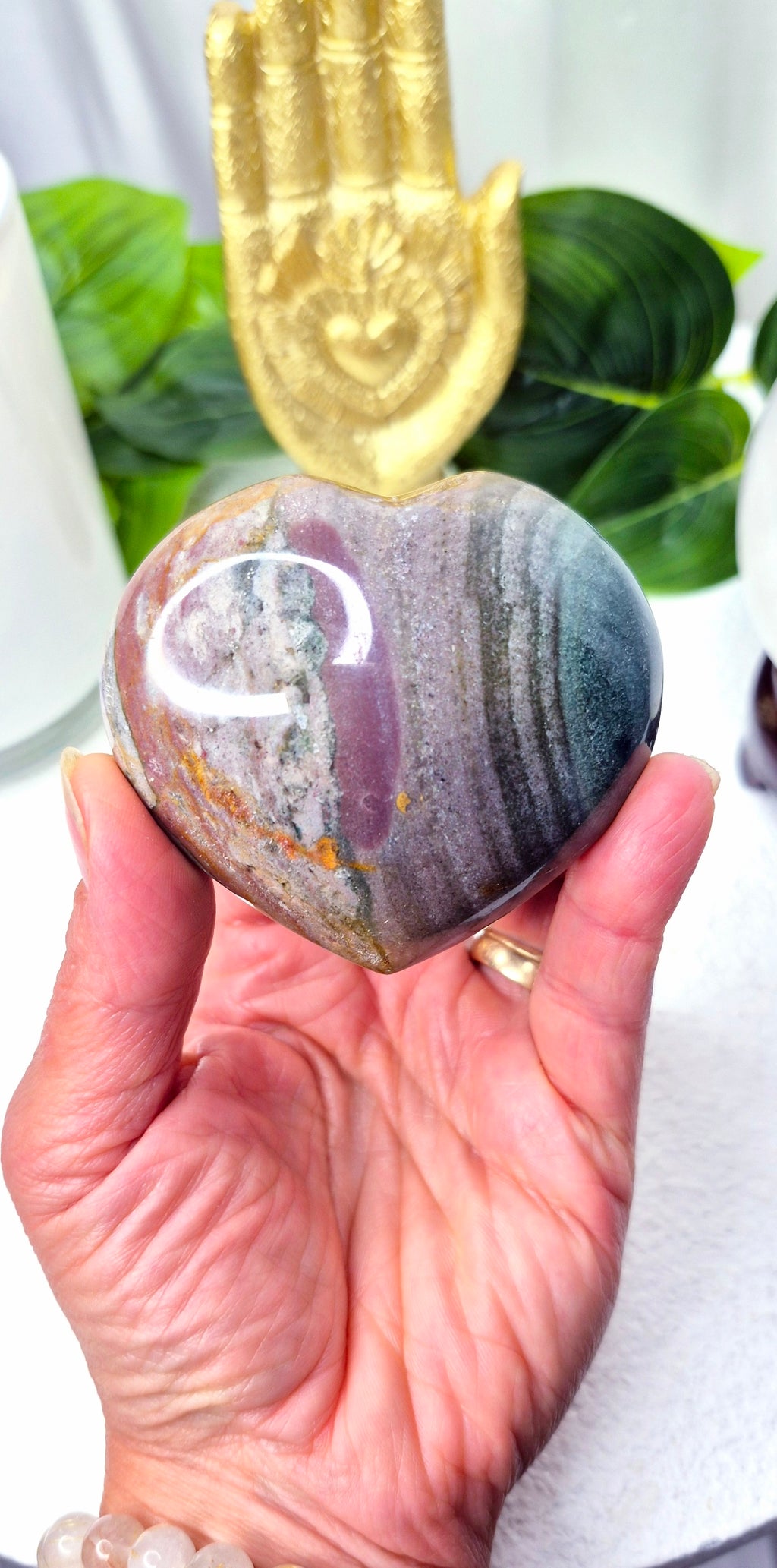 Ocean Jasper Heart Carving #F