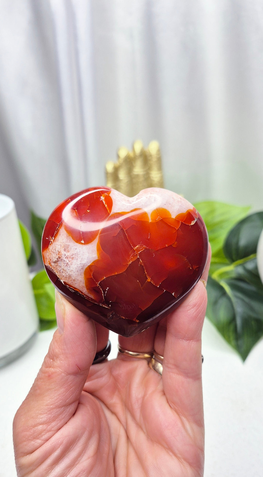 Carnelian Heart Carving with Natural Druzy Cave Inclusion