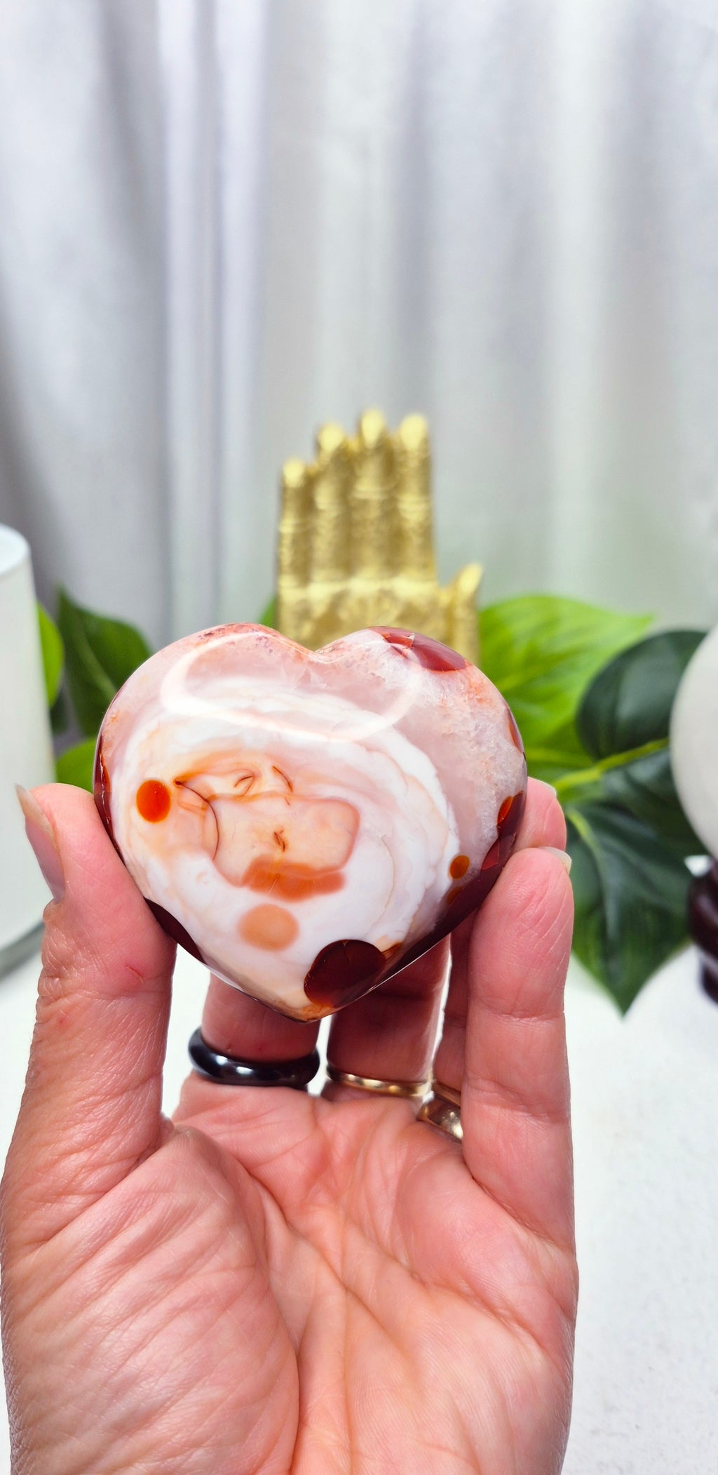Carnelian Heart Carving with Natural Druzy Cave Inclusion