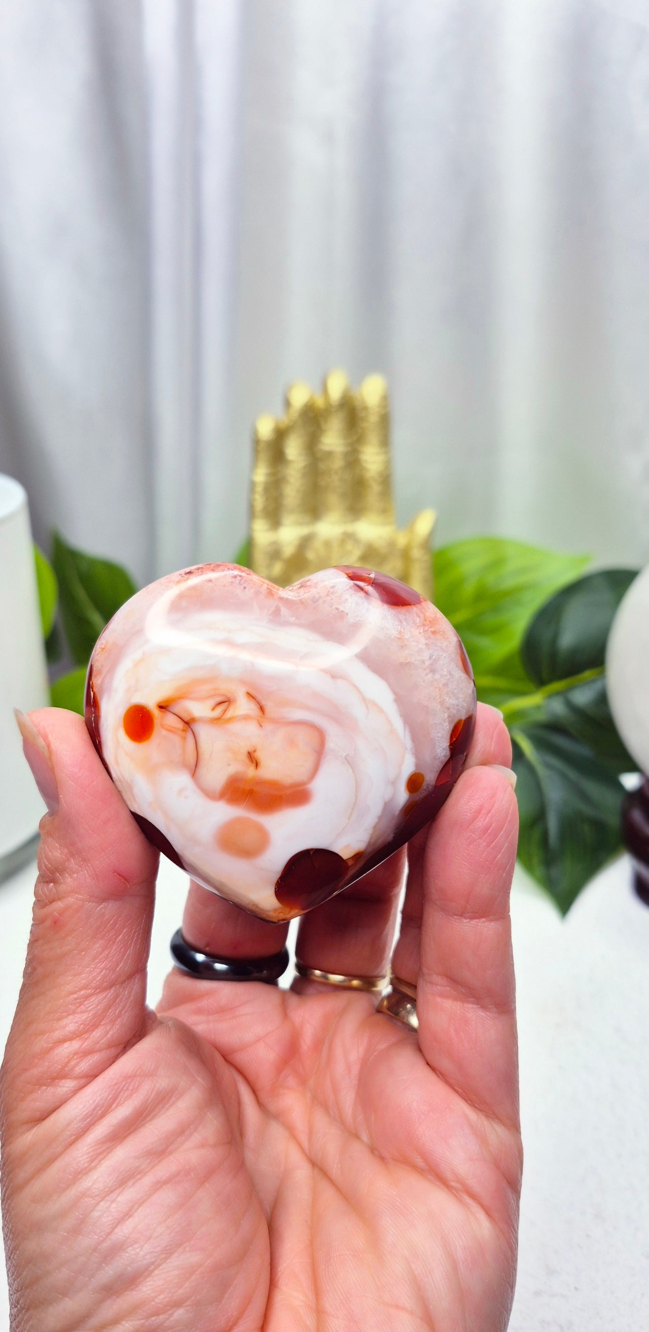Carnelian Heart Carving with Natural Druzy Cave Inclusion