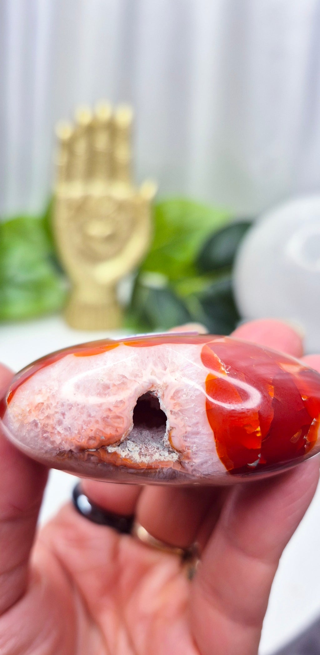 Carnelian Heart Carving with Natural Druzy Cave Inclusion