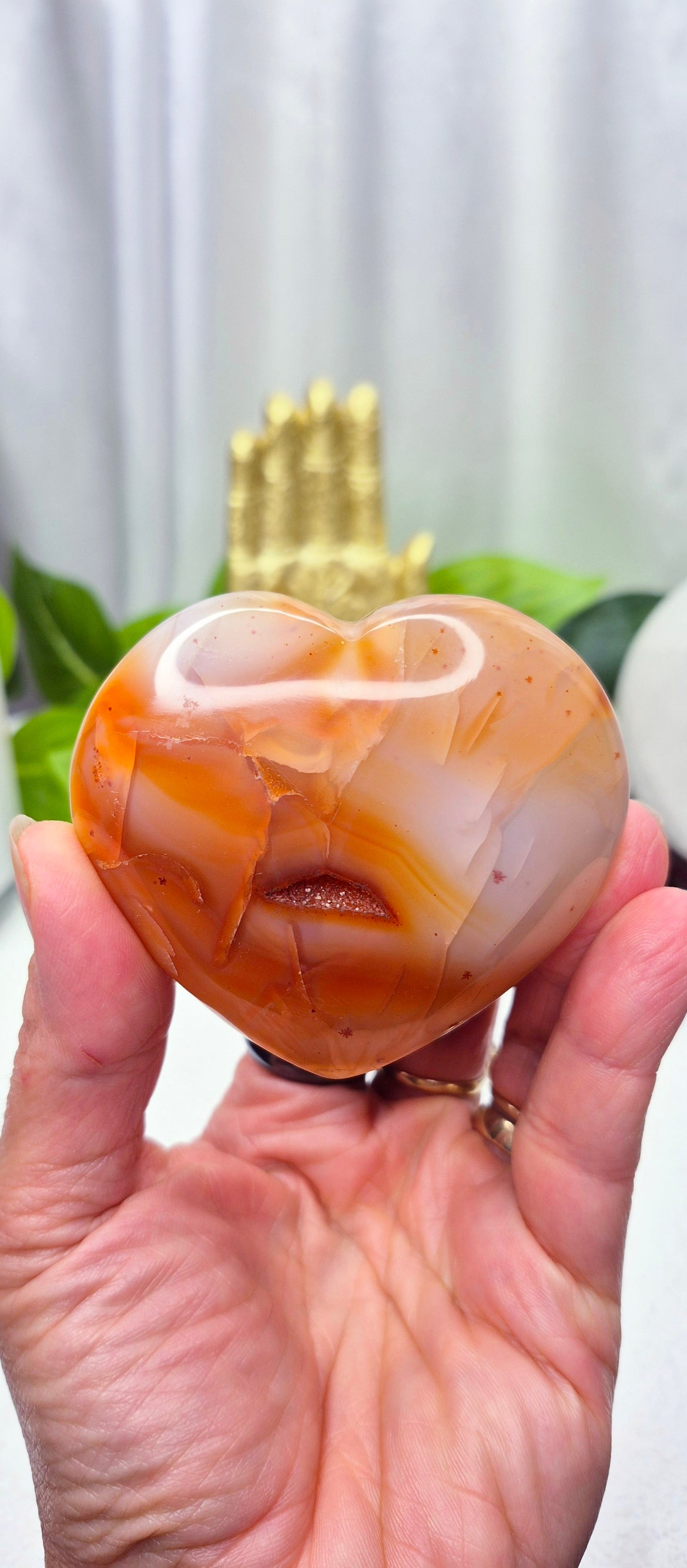 Carnelian Heart Carving with Natural Druzy Inclusion #B