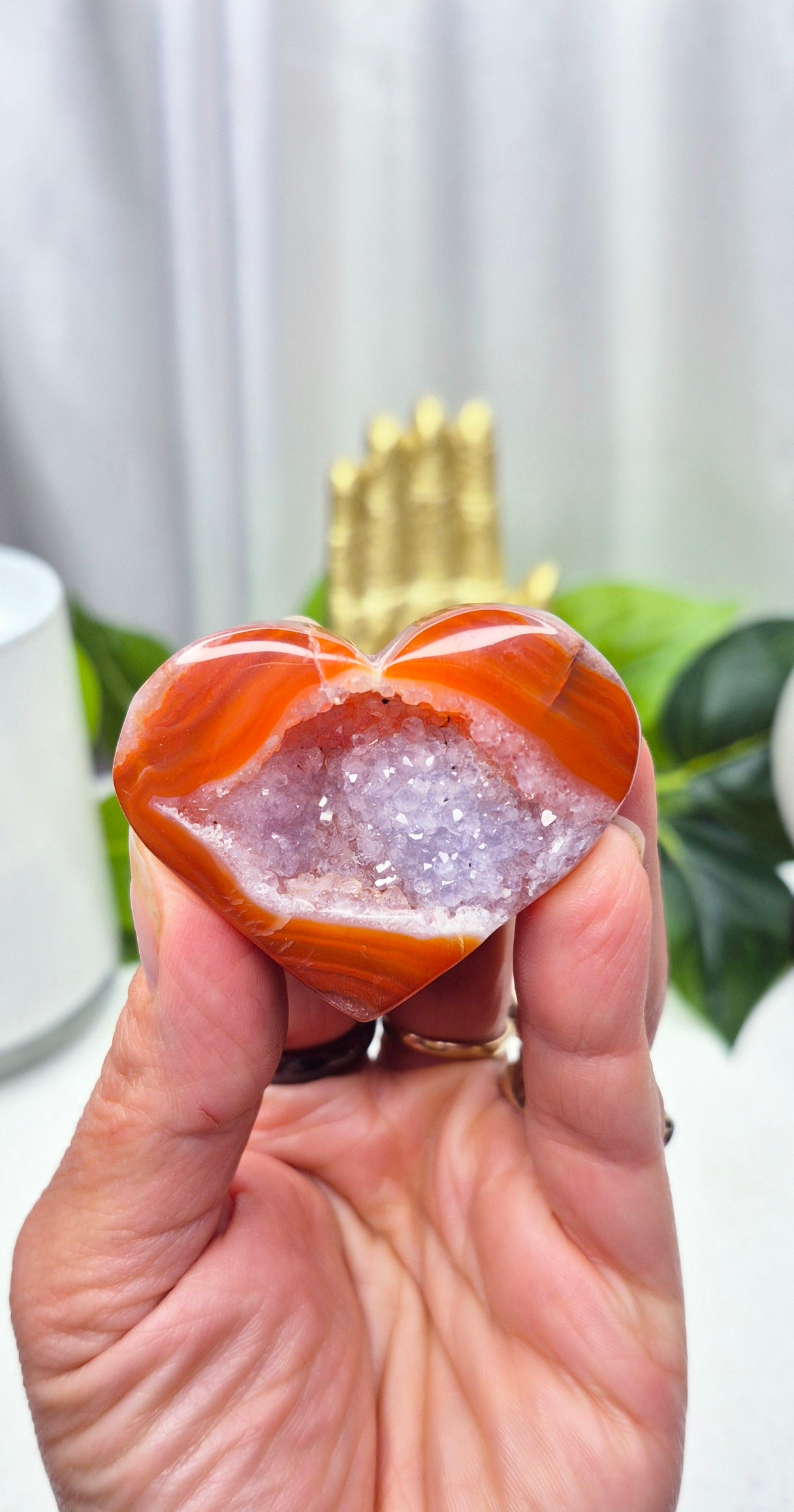 Carnelian Druzy Heart Carving