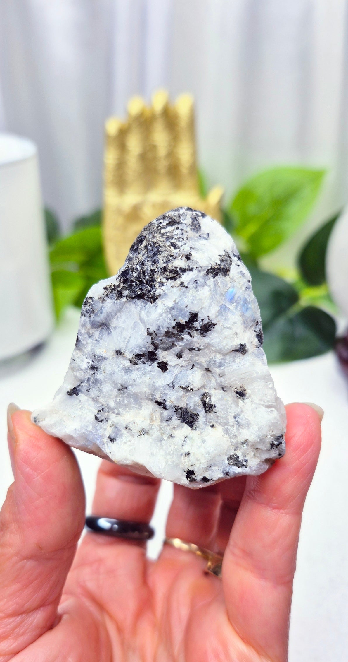 Raw Rainbow Moonstone Specimen with Black Tourmaline x Pyrite Inclusions