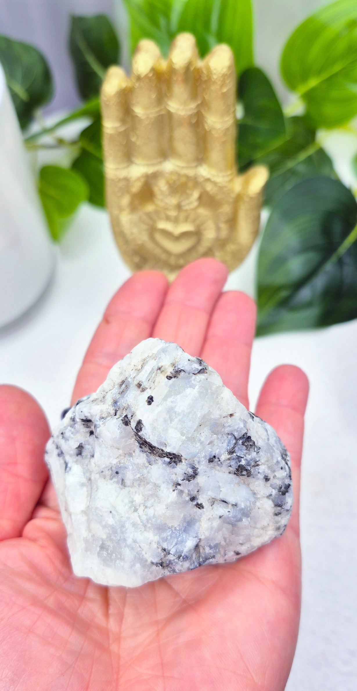 Raw Rainbow Moonstone Specimen with Black Tourmaline x Pyrite Inclusions