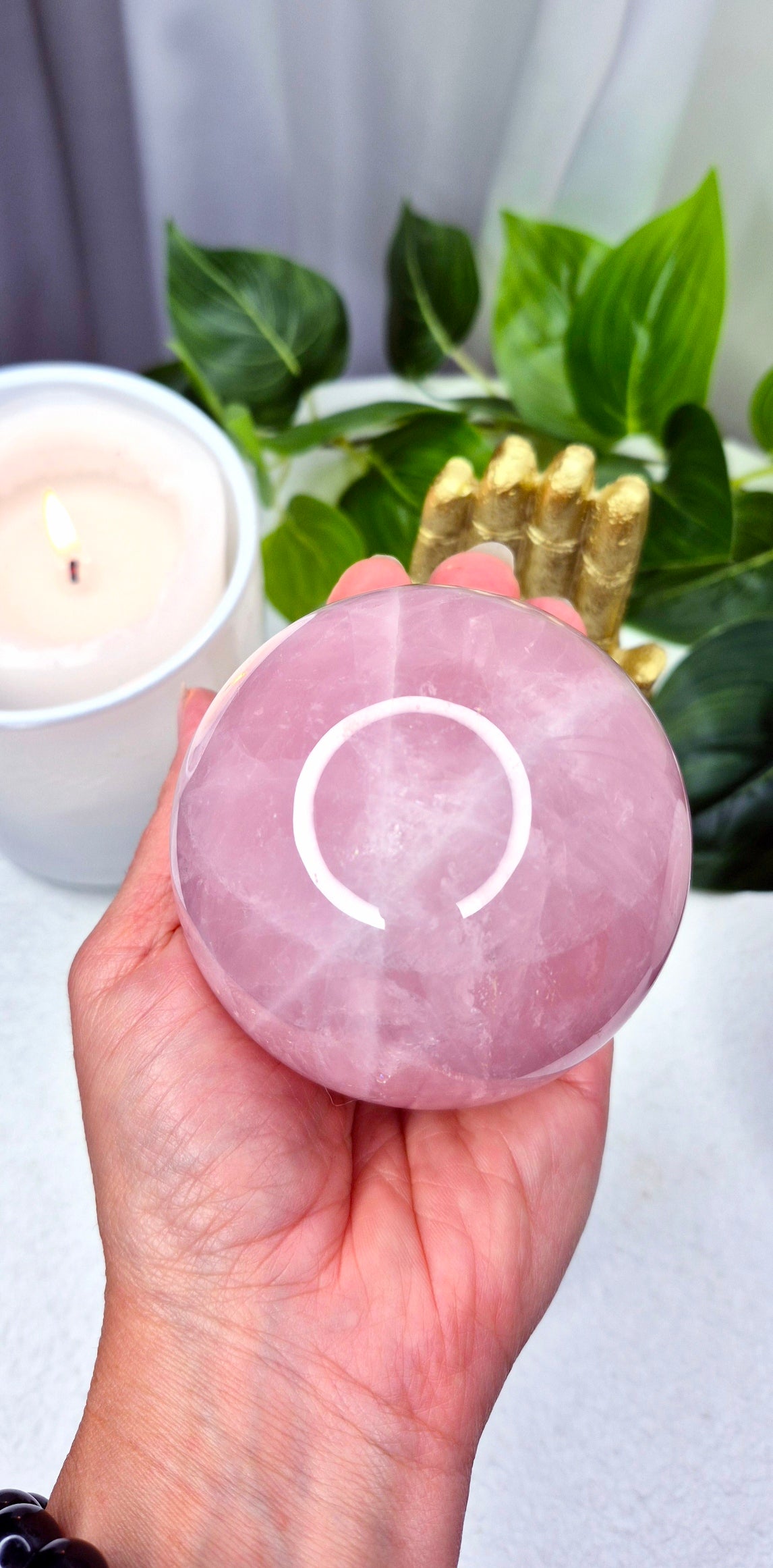 A Grade Rose Quartz Sphere on Wooden Stand