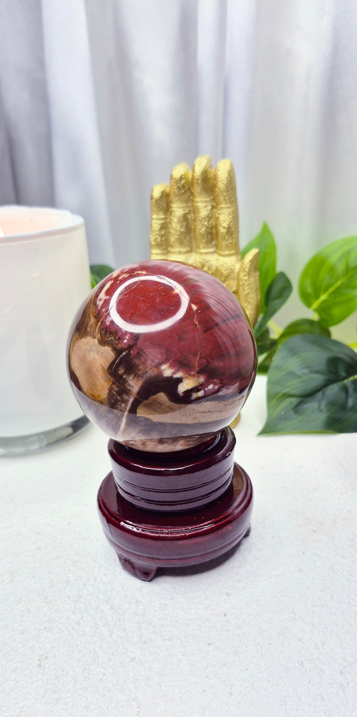 Polished Petrified Wood Sphere on Wooden Stand