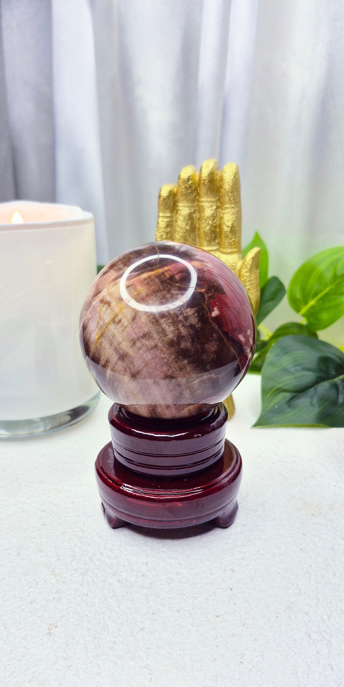 Polished Petrified Wood Sphere on Wooden Stand