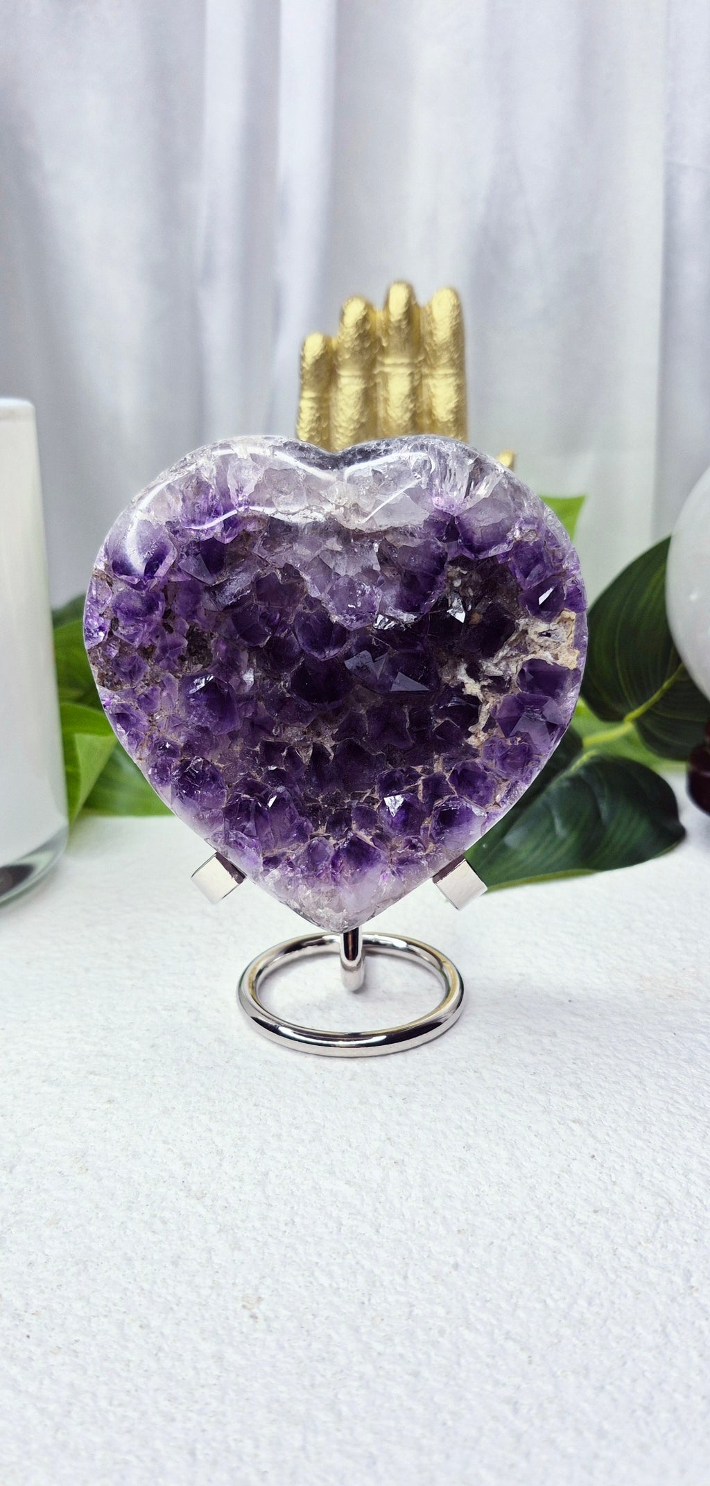 Amethyst Heart Carving Cluster on Stand