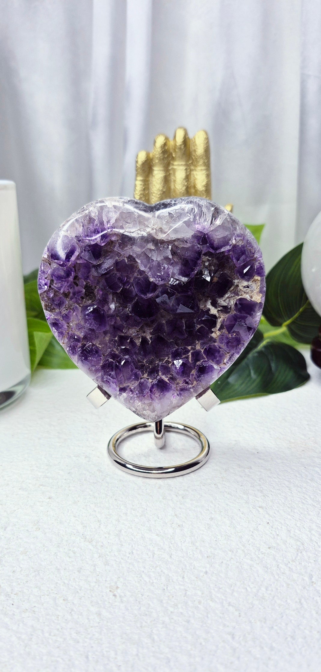 Amethyst Heart Carving Cluster on Stand