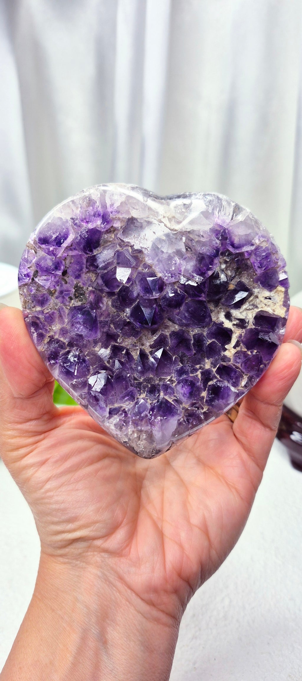 Amethyst Heart Carving Cluster on Stand