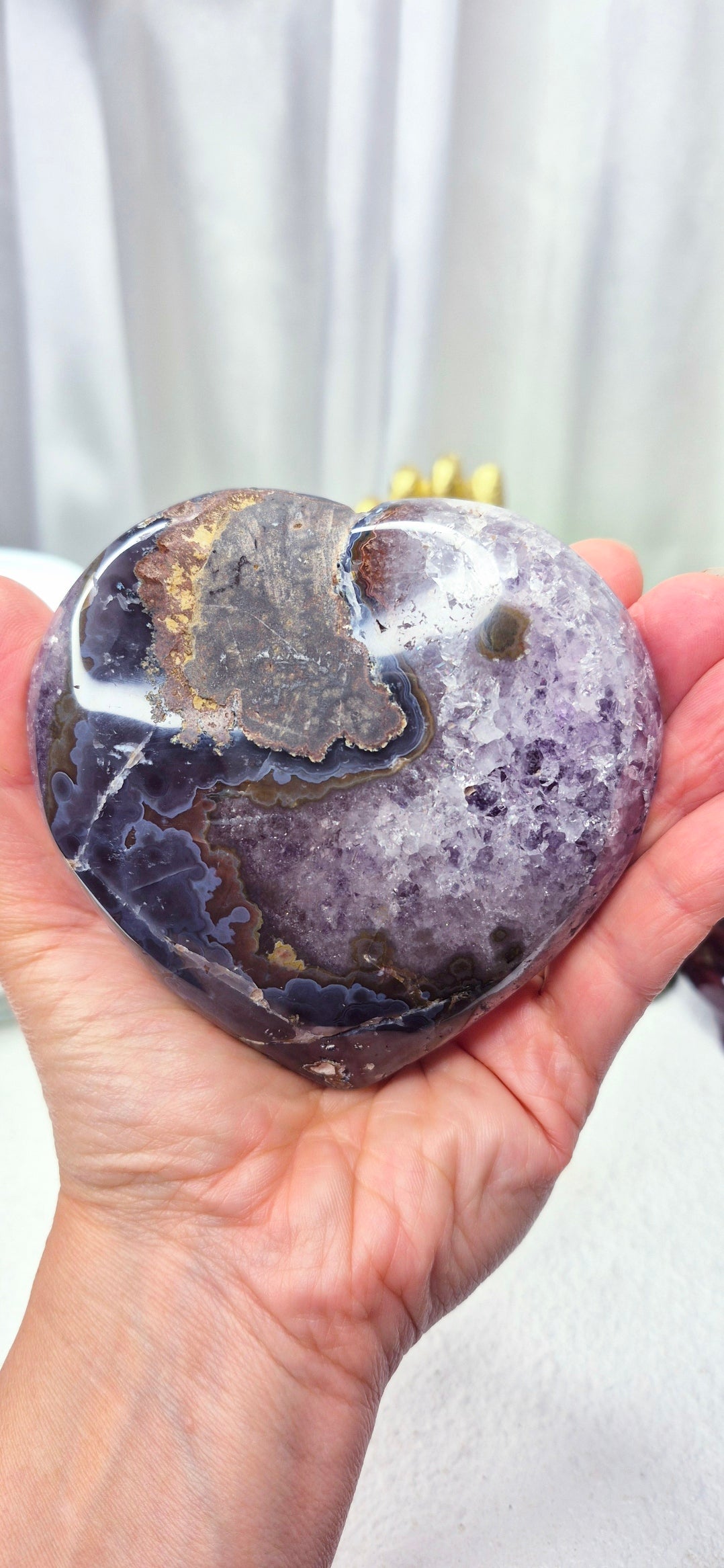 Amethyst Heart Carving Cluster on Stand