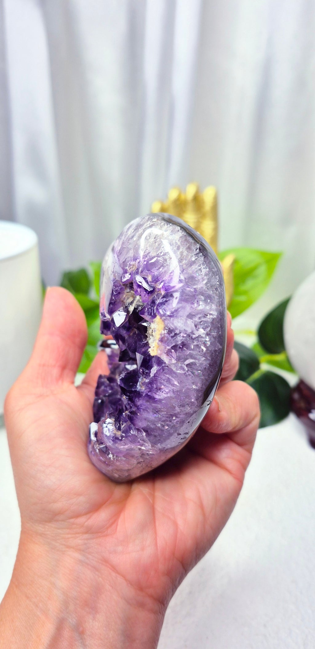 Amethyst Heart Carving Cluster on Stand