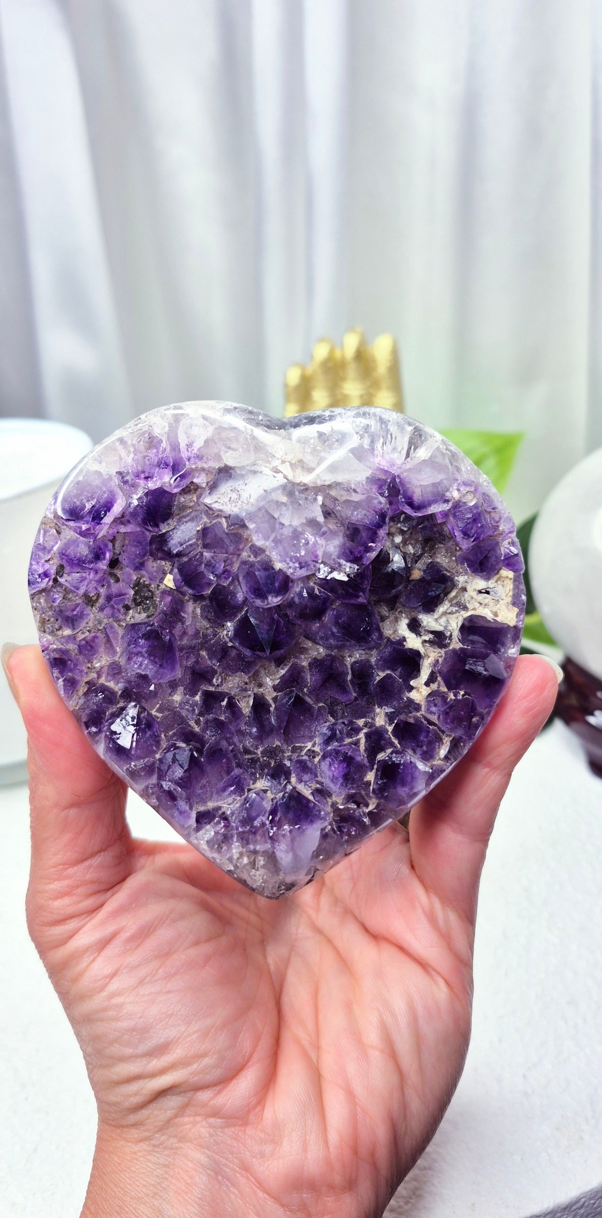 Amethyst Heart Carving Cluster on Stand