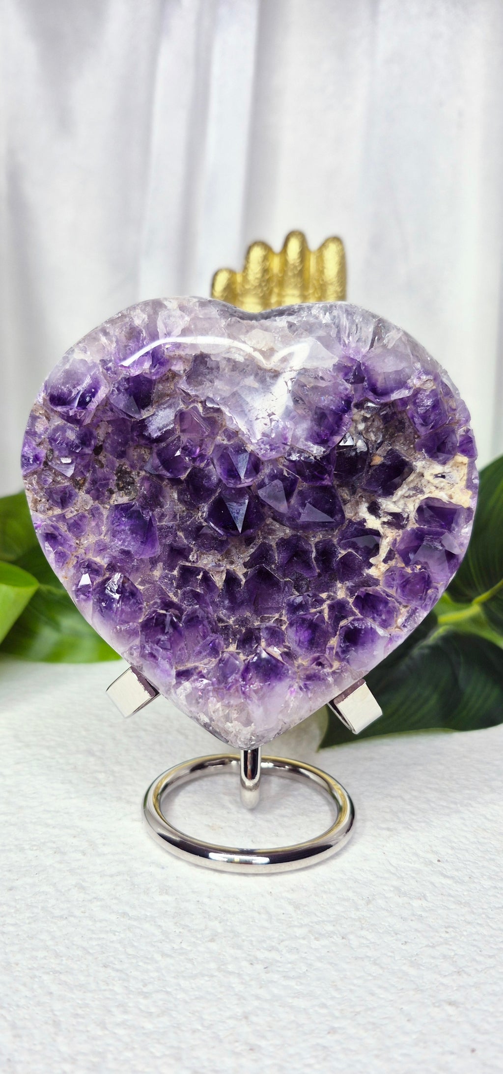 Amethyst Heart Carving Cluster on Stand