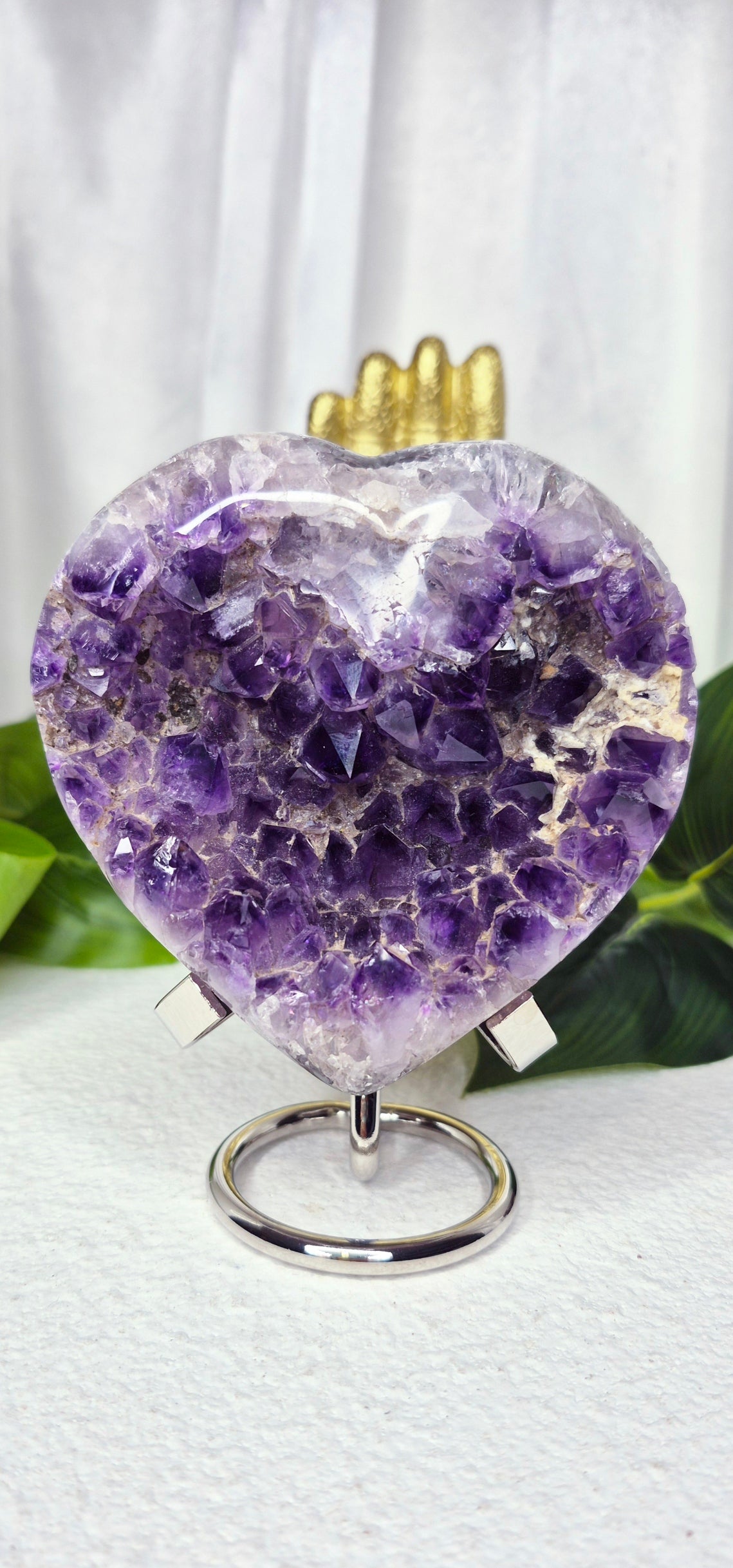 Amethyst Heart Carving Cluster on Stand