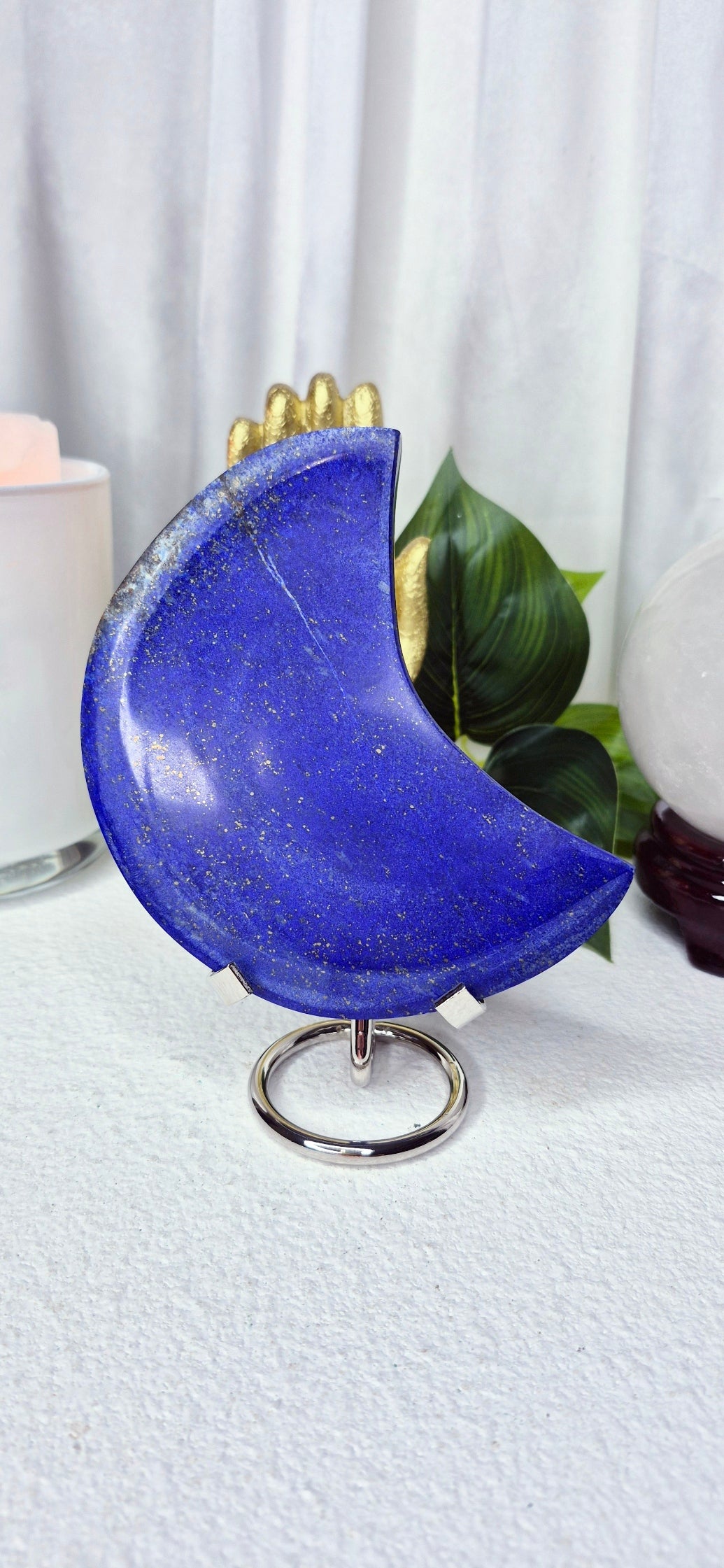 Lapis Lazuli Moon Carving on Stand