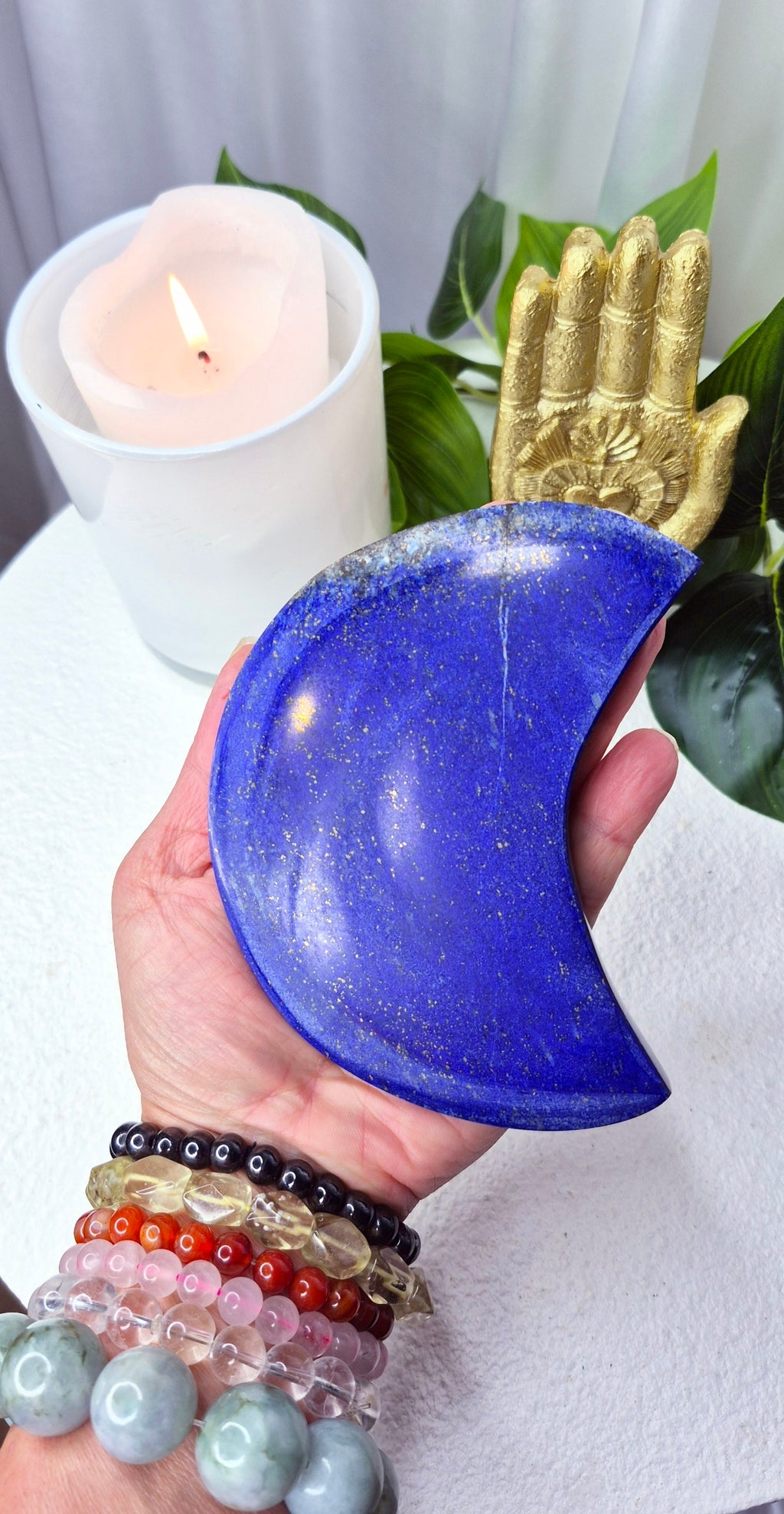 Lapis Lazuli Moon Carving on Stand