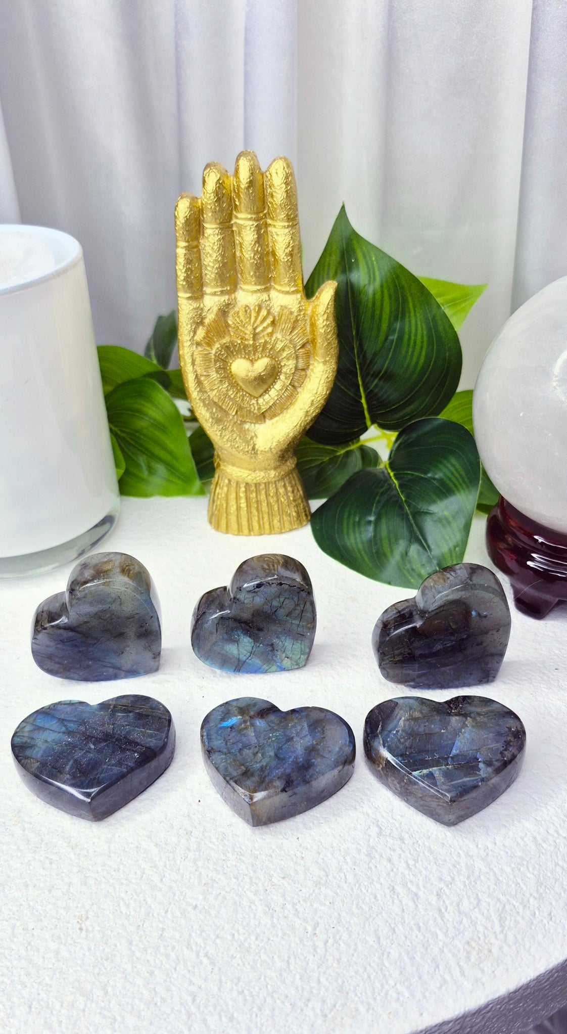 3D Labradorite Heart Carvings