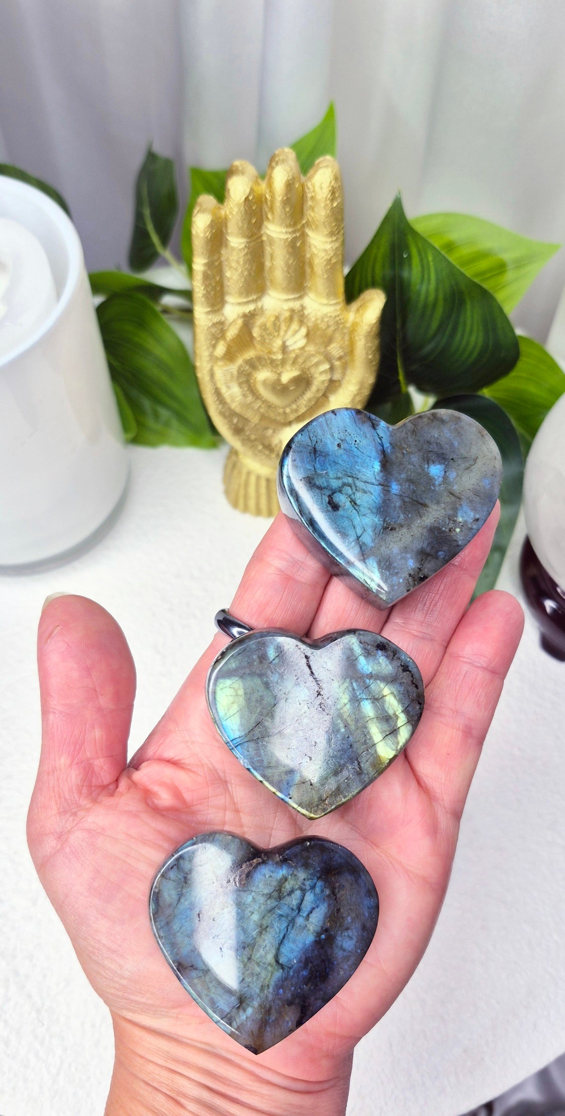 3D Labradorite Heart Carvings