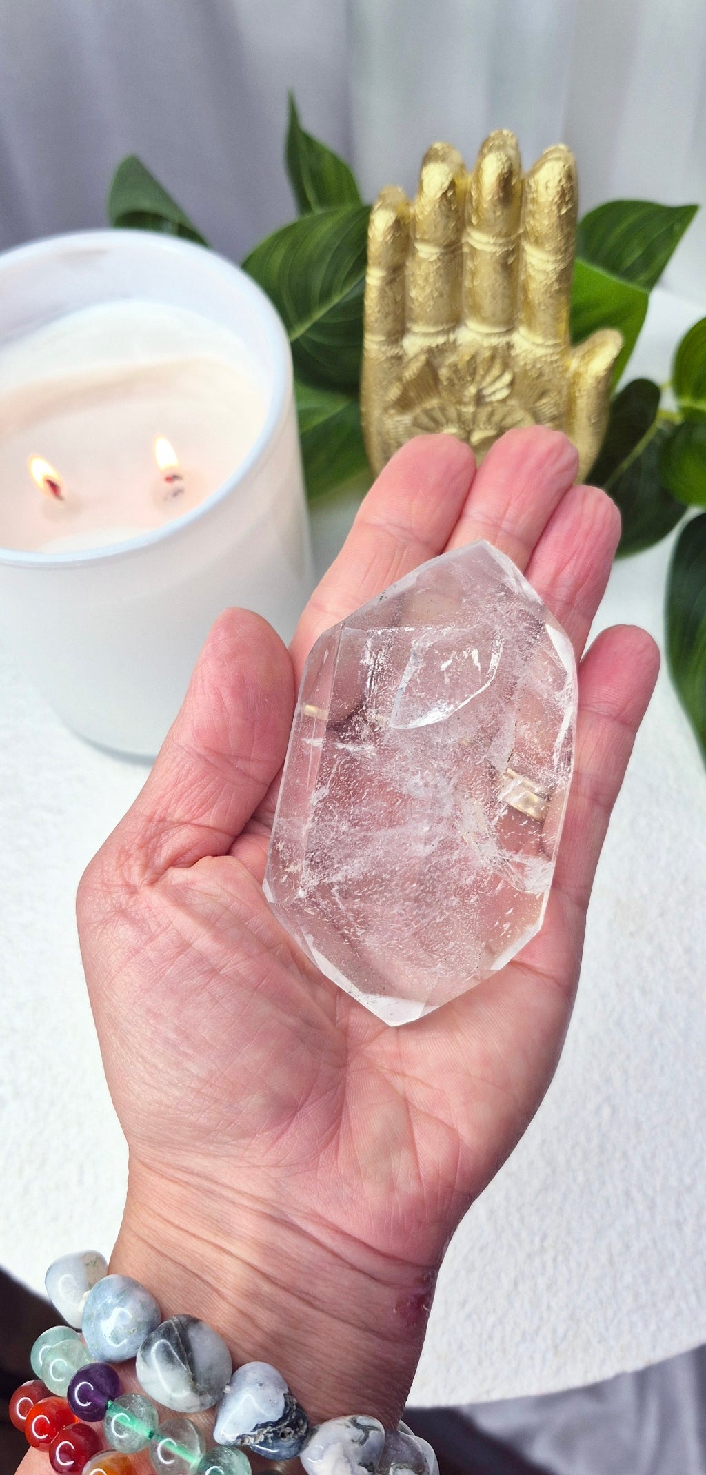 Clear Quartz Double Terminated Freeform on Stand