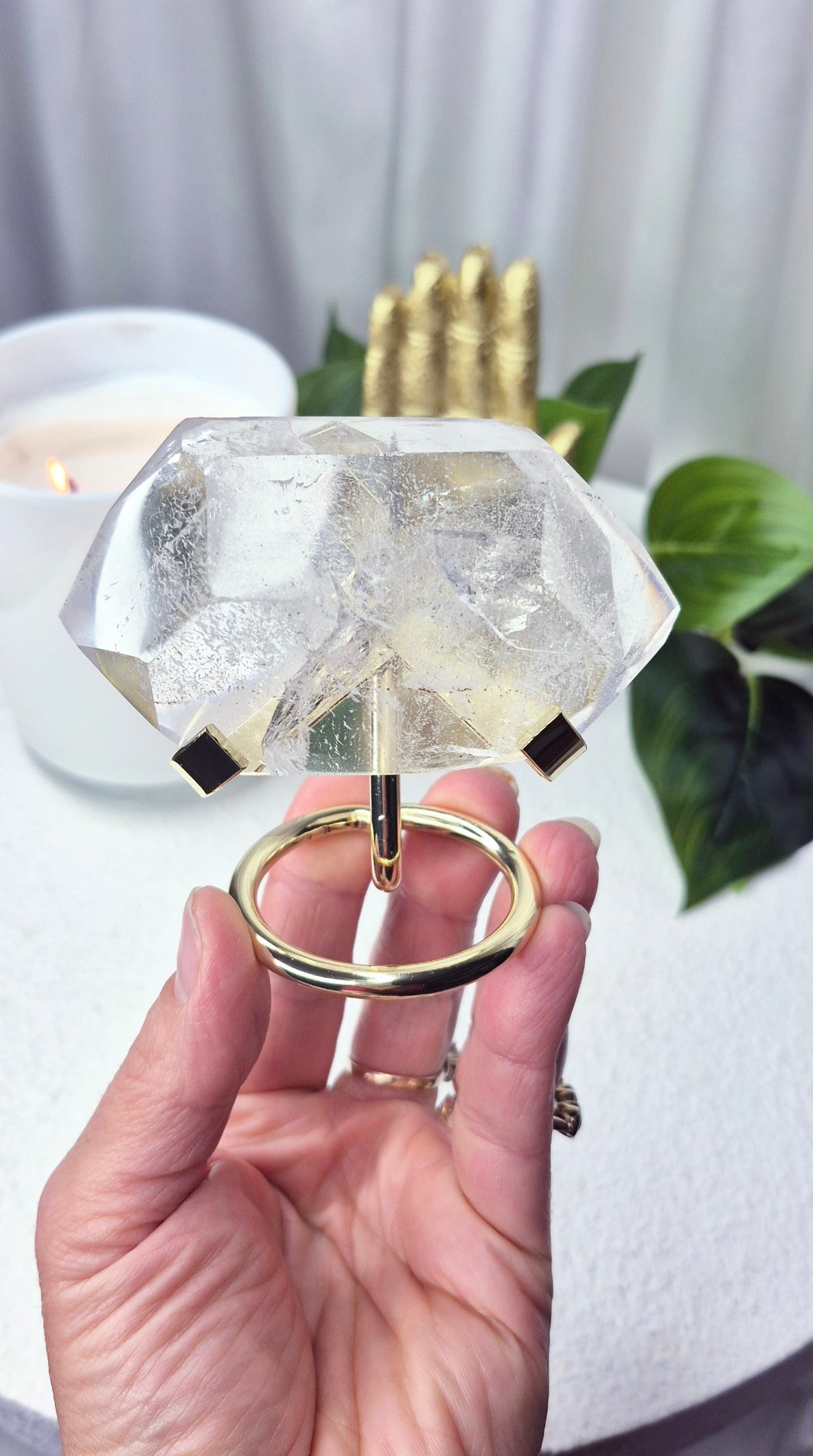 Clear Quartz Double Terminated Freeform on Stand