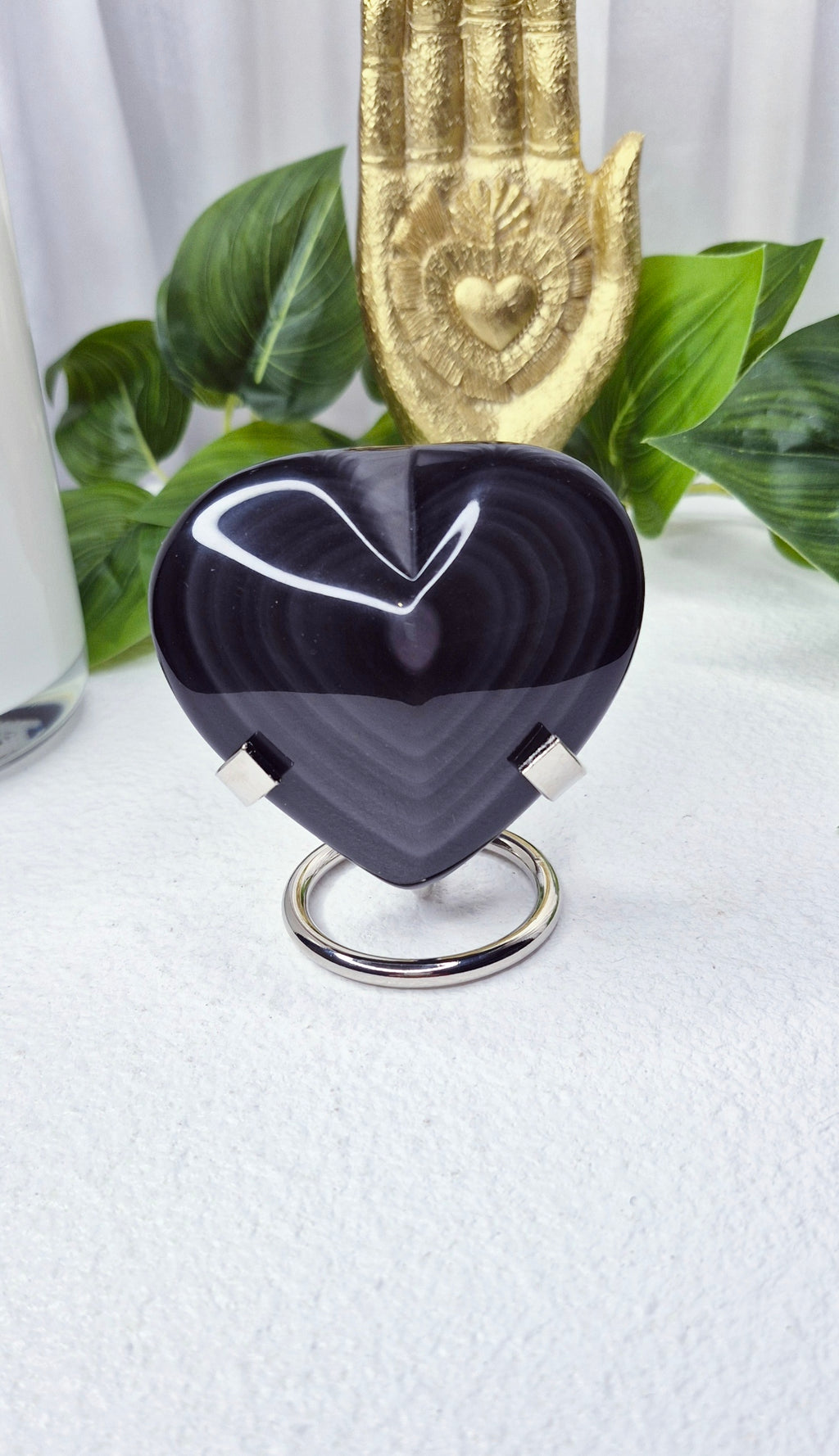 Rainbow Obsidian Heart Carving on Stand