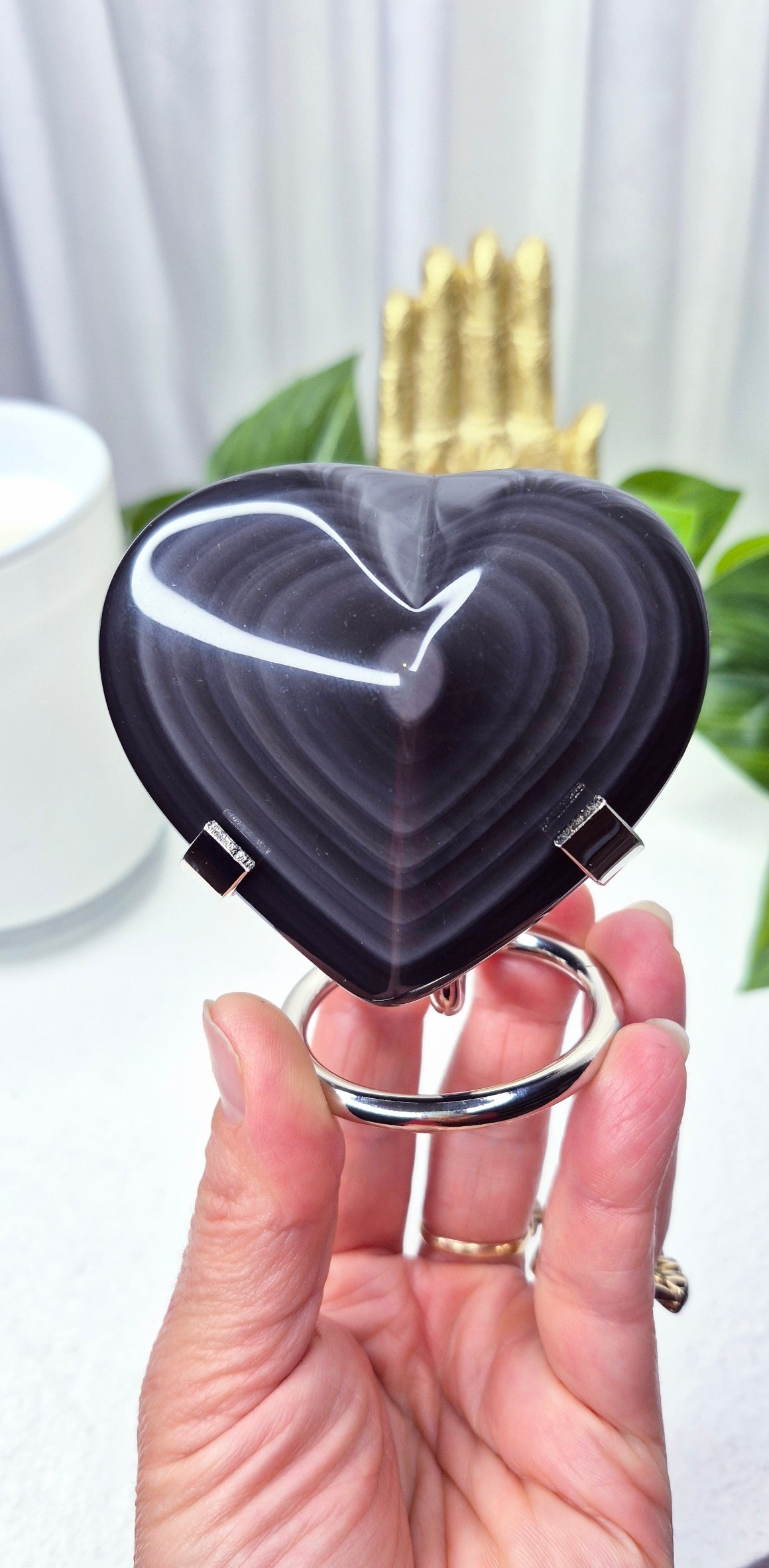 Rainbow Obsidian Heart Carving on Stand