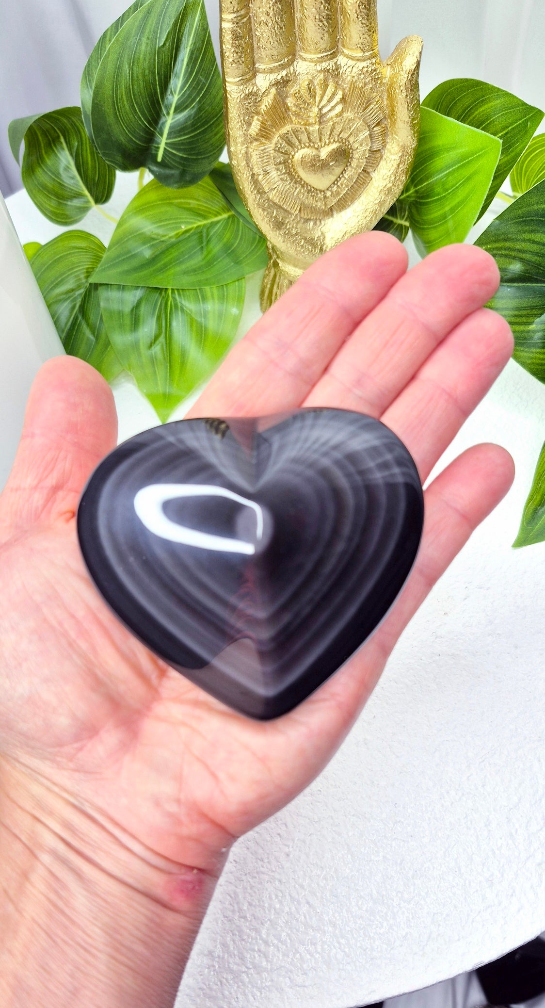 Rainbow Obsidian Heart Carving on Stand