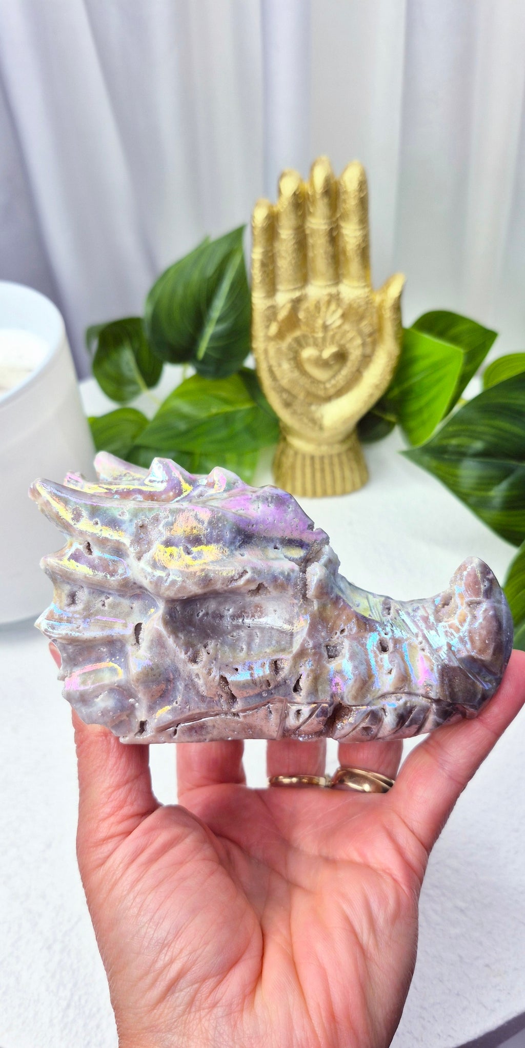 Aura Coated Sphalerite Dragon Head Carving #A