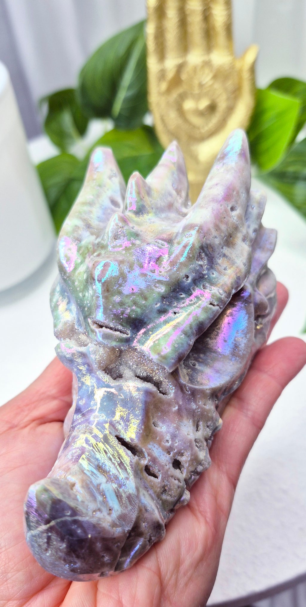 Aura Coated Sphalerite Dragon Head Carving #A